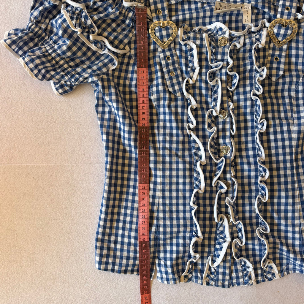 Y2K Blue Gingham Off-Shoulder Top (XL)