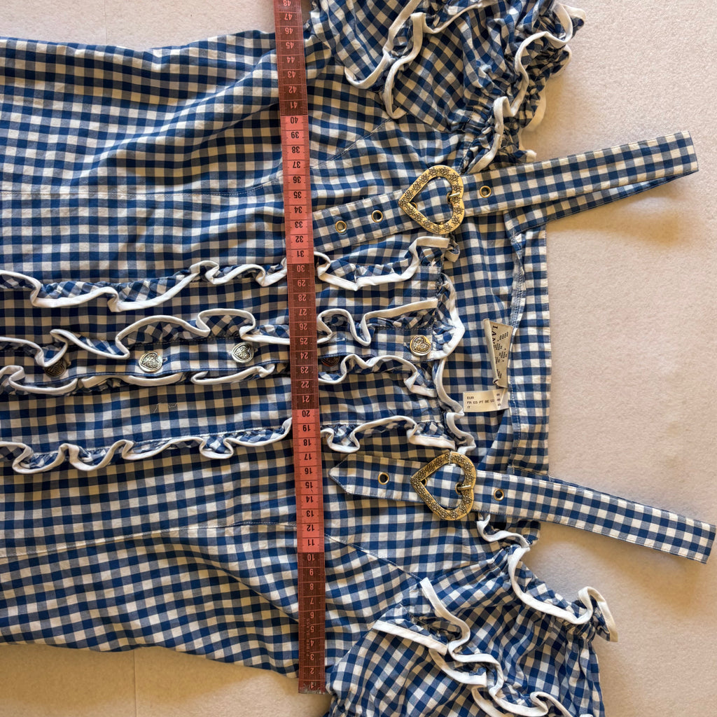 Y2K Blue Gingham Off-Shoulder Top (XL)