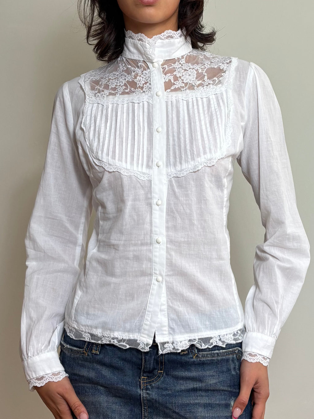 Vintage White Lace Victorian Blouse (XS)