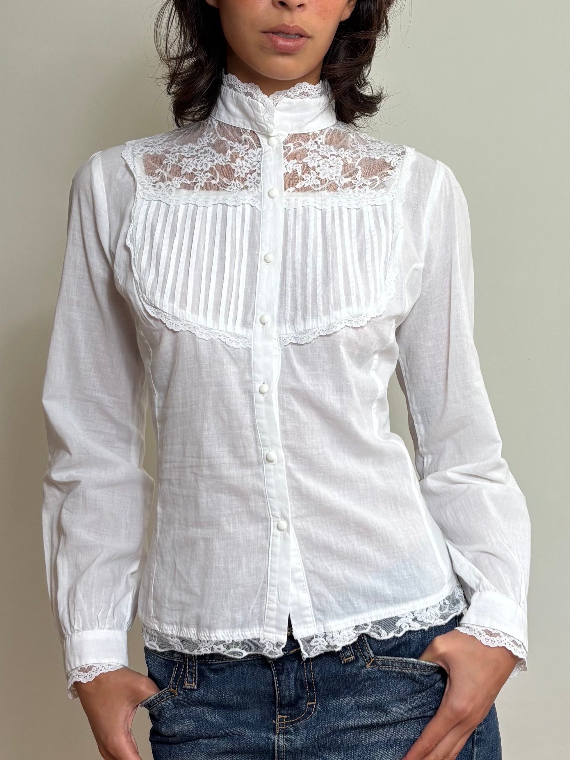 Vintage White Lace Victorian Blouse (XS)