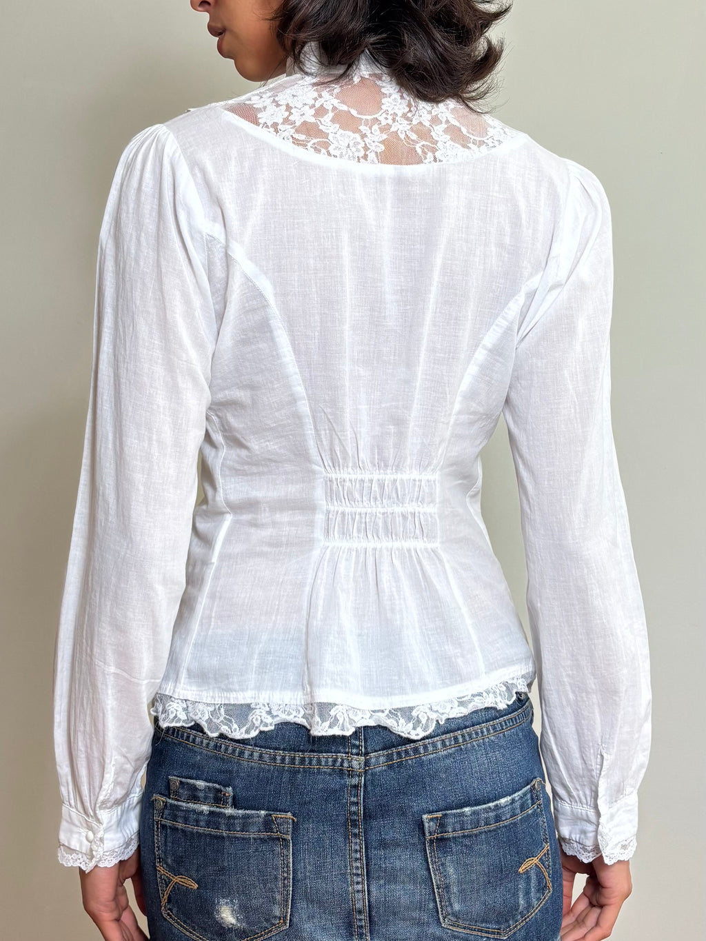 Vintage White Lace Victorian Blouse (XS)