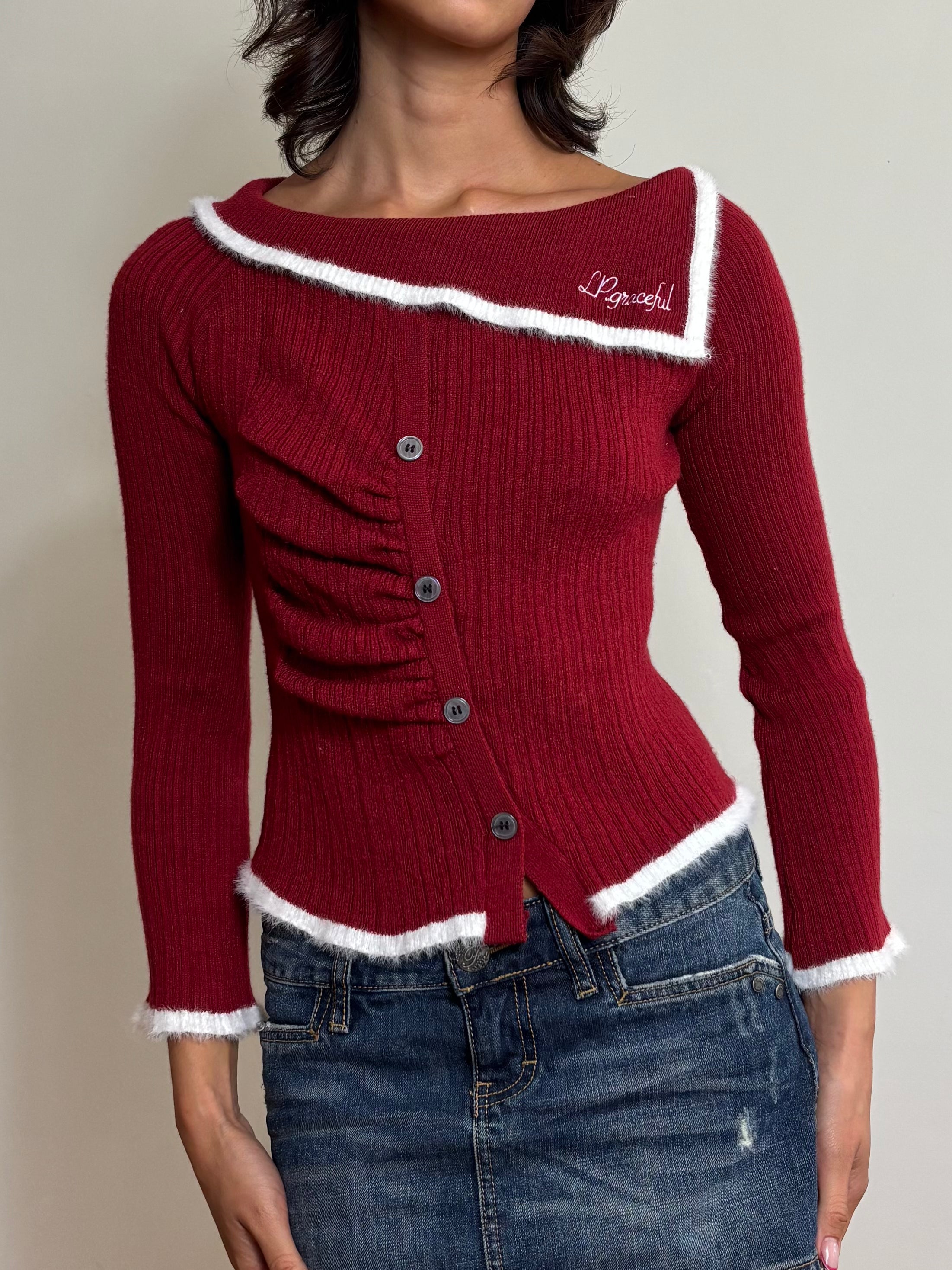 Y2K Red Asymmetric Knie Top (S)
