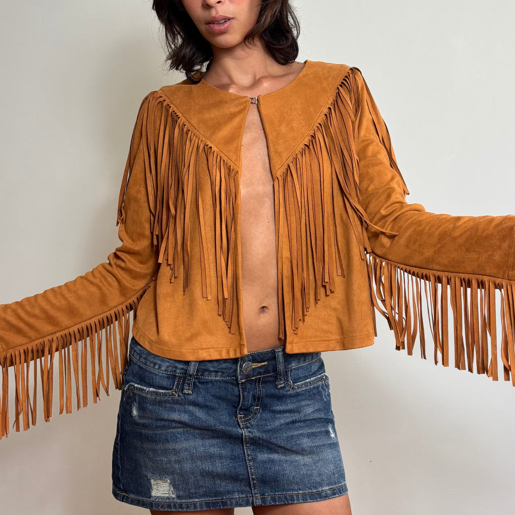 Vintage Tan Suede Fringe Jacket (M)