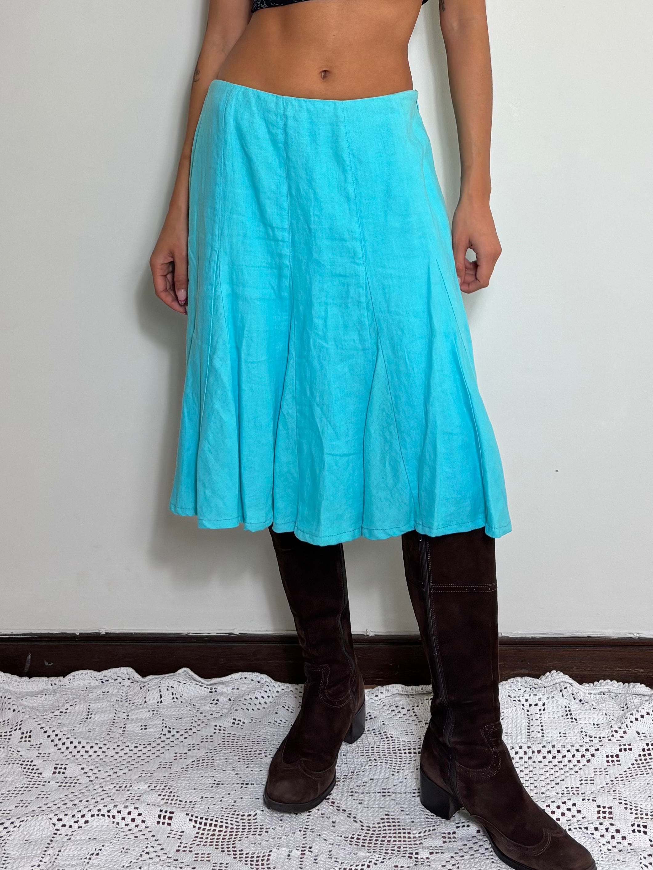 Y2K Aquca Linen Midi Skirt (S)