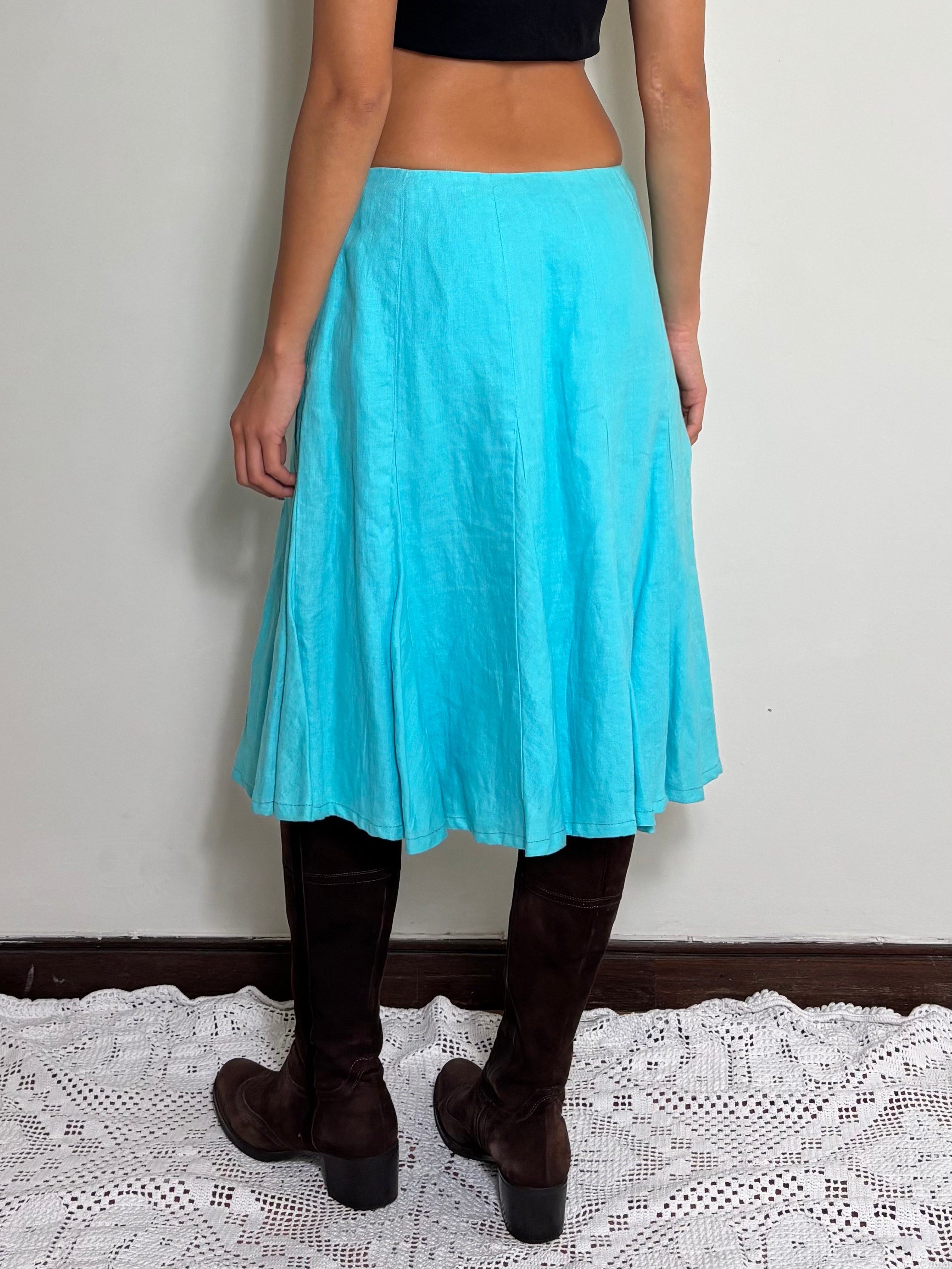 Y2K Aquca Linen Midi Skirt (S)