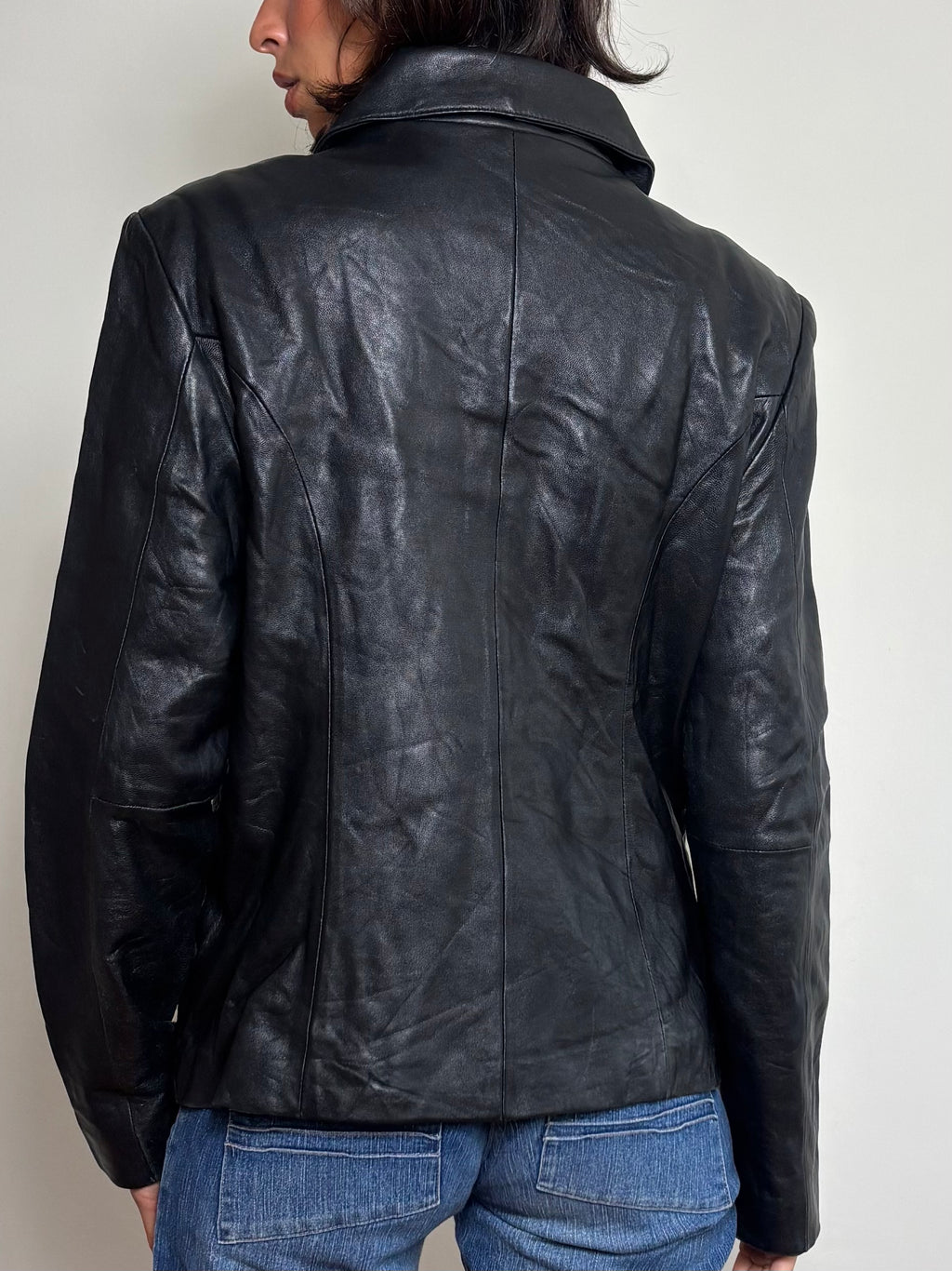 Vintage Black Leather Zip Up Jacket (M)