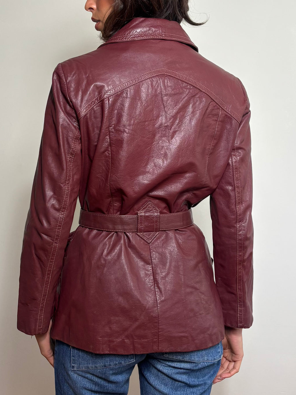Vintage Burgundy Leather Trench Coat (M)