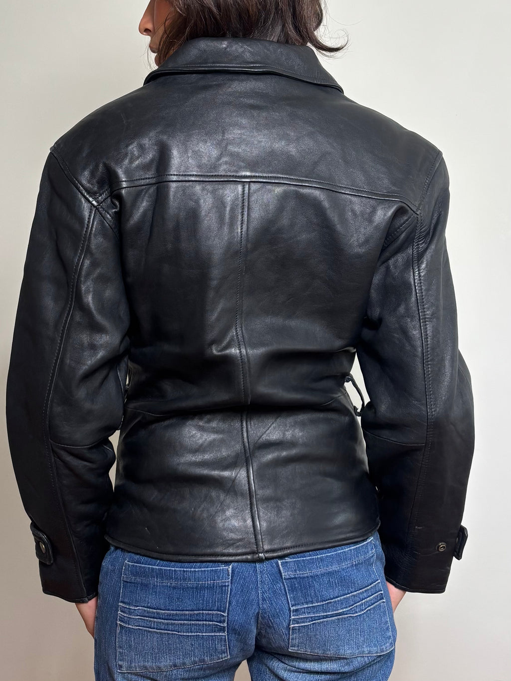 Vintage Black Leather Biker Jacket (S)