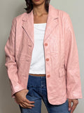 Vintage Pastel Pink Leather Blazer (M)