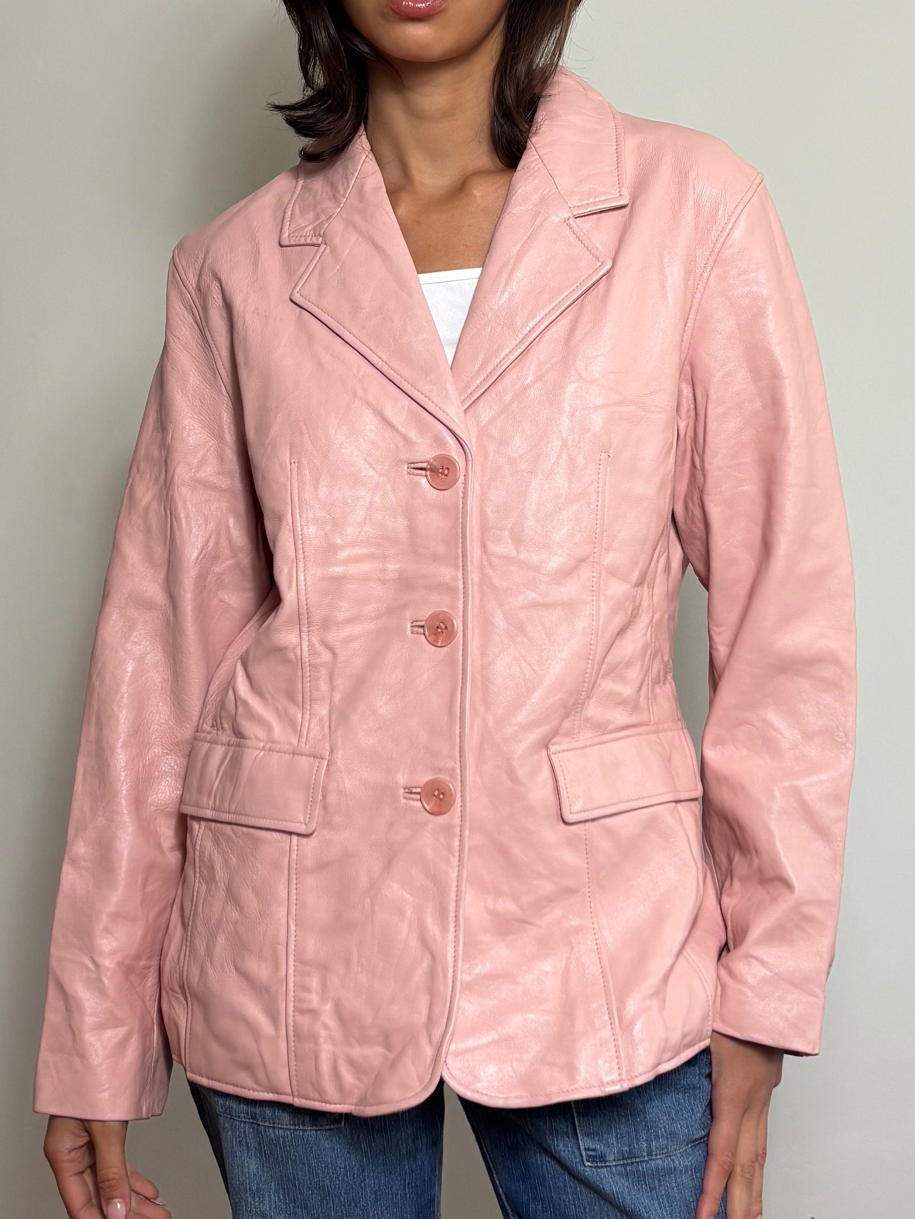 Vintage Pastel Pink Leather Blazer (M)