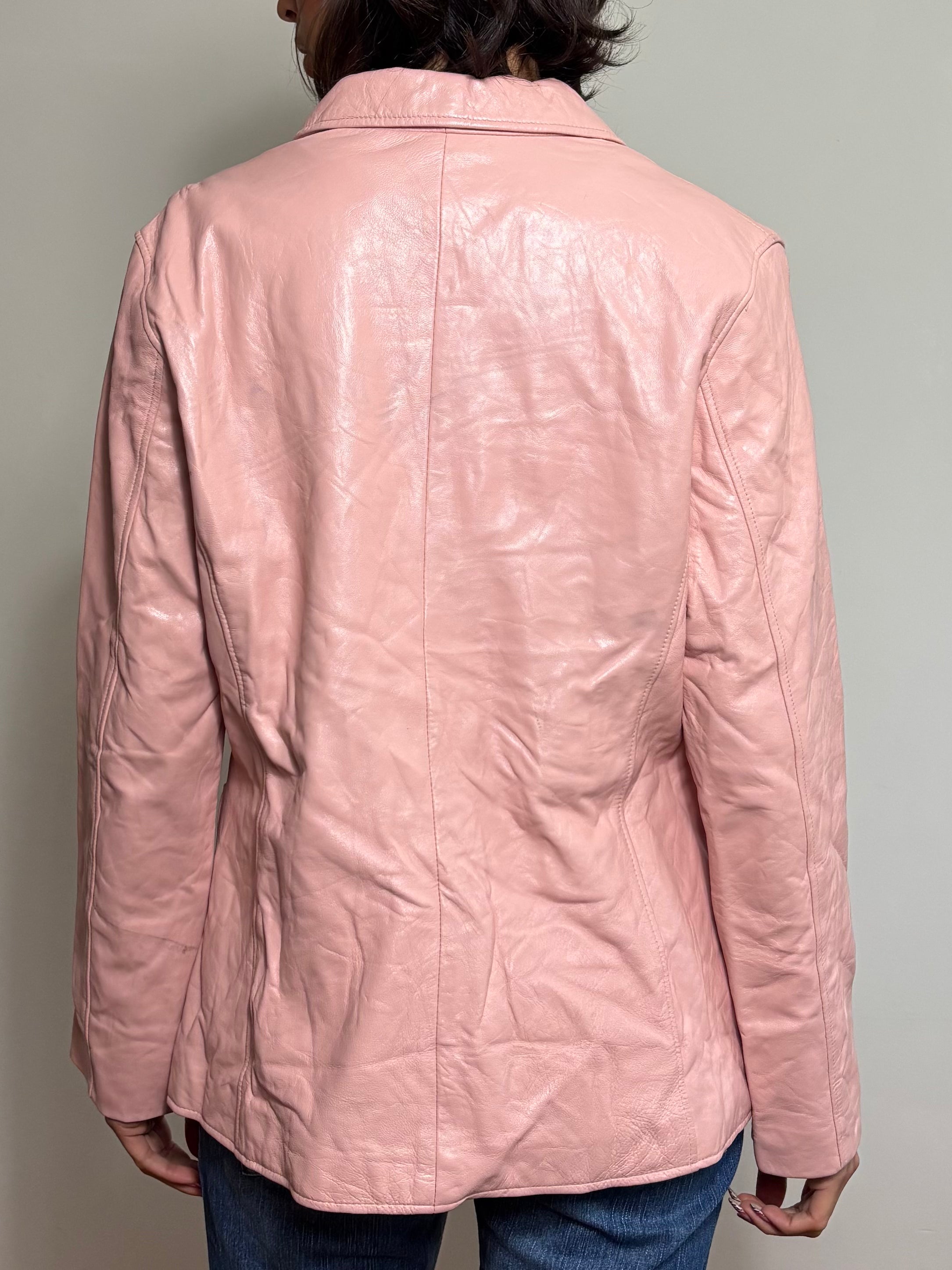 Vintage Pastel Pink Leather Blazer (M)
