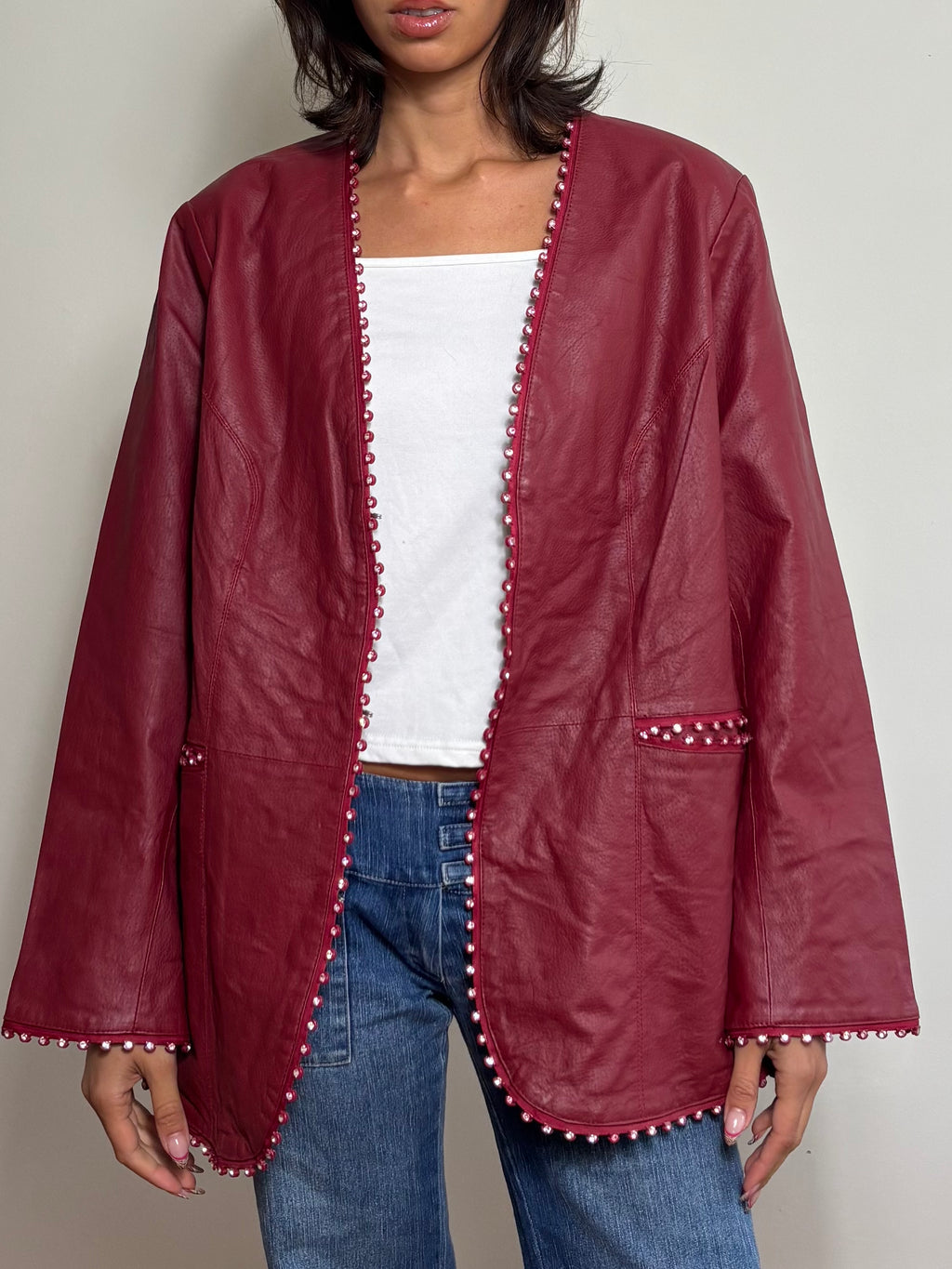 Vintage Burgundy Leather Blazer (L)