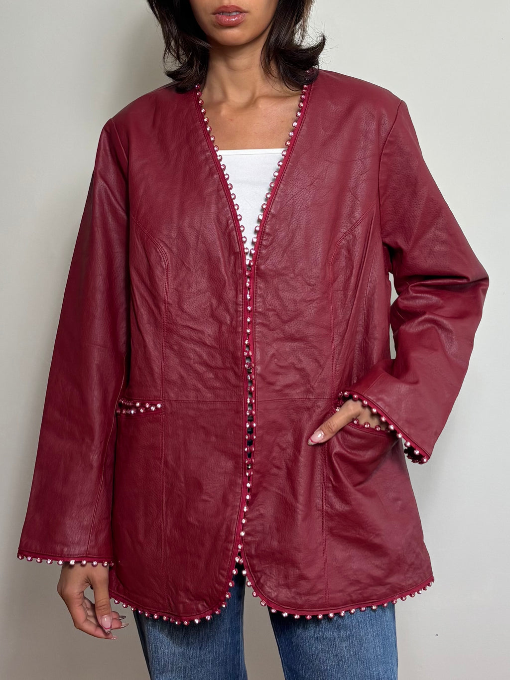 Vintage Burgundy Leather Blazer (L)
