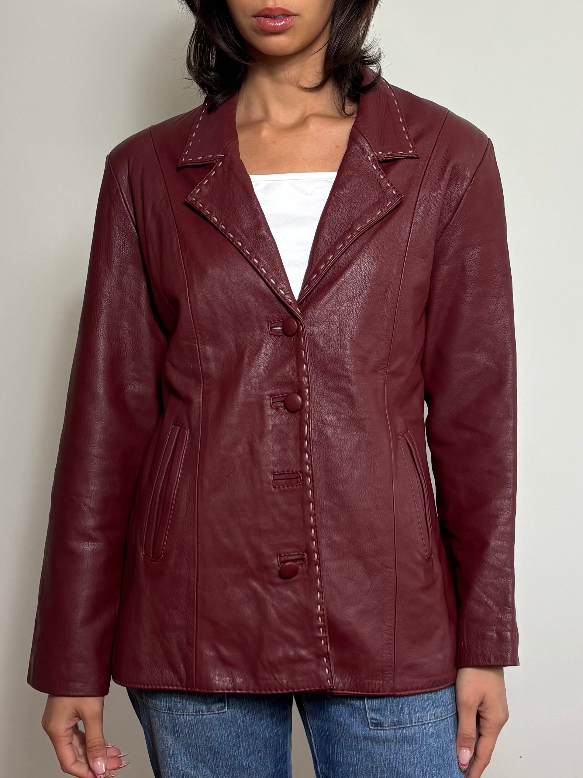 Vintage Burgundy Leather Blazer (L)