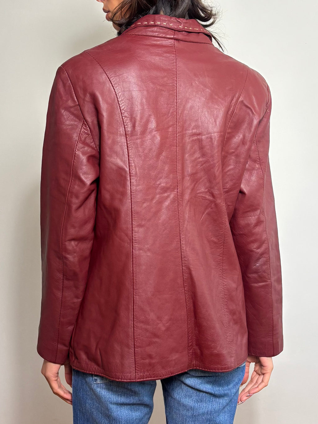 Vintage Burgundy Leather Blazer (L)