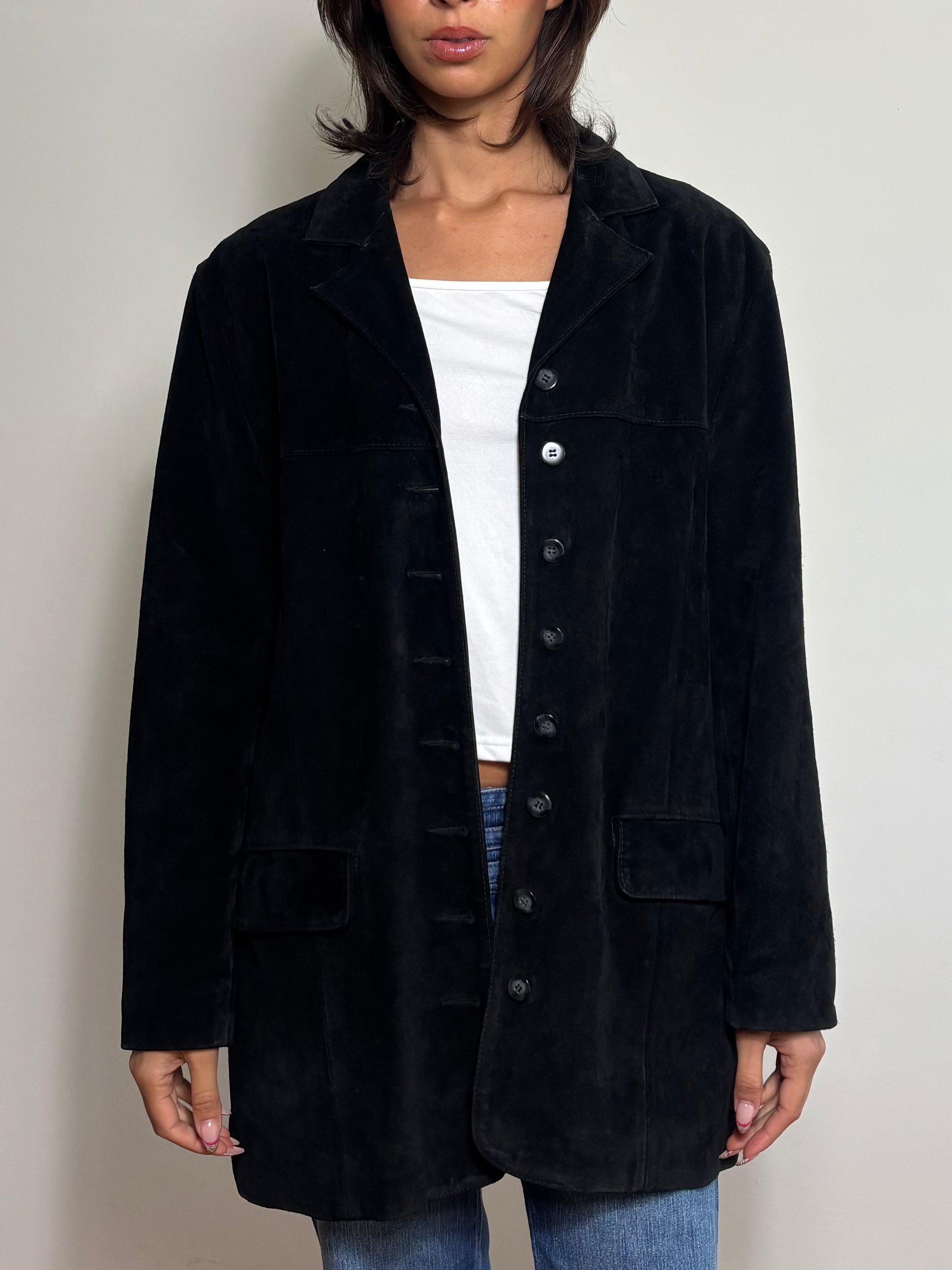 Vintage NafNaf Black Suede Leather Blazer (L)