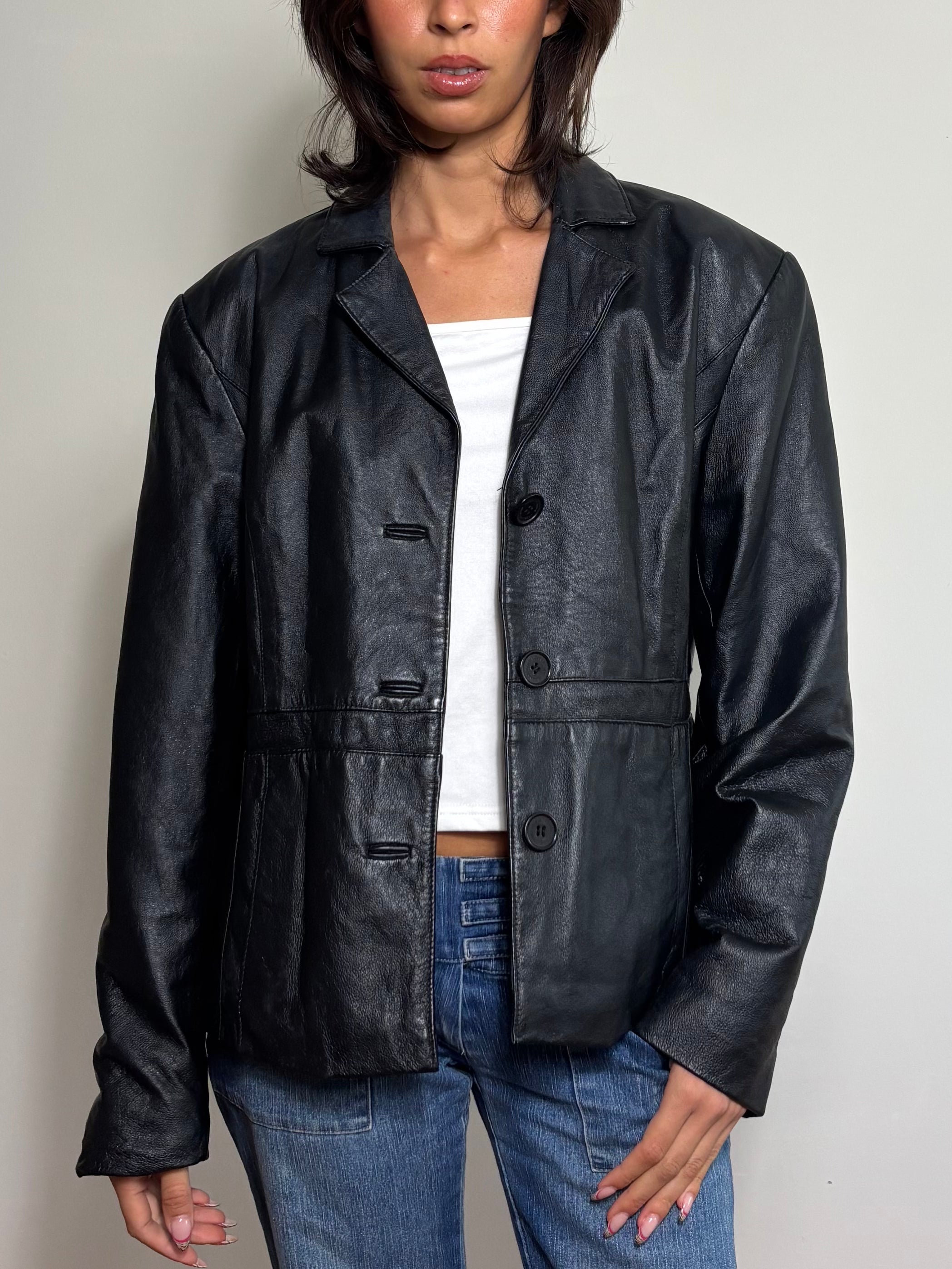 Vintage Black Leather Blazer (L)