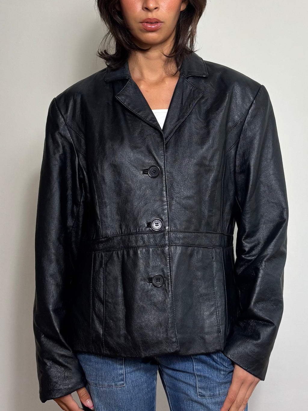 Vintage Black Leather Blazer (L)