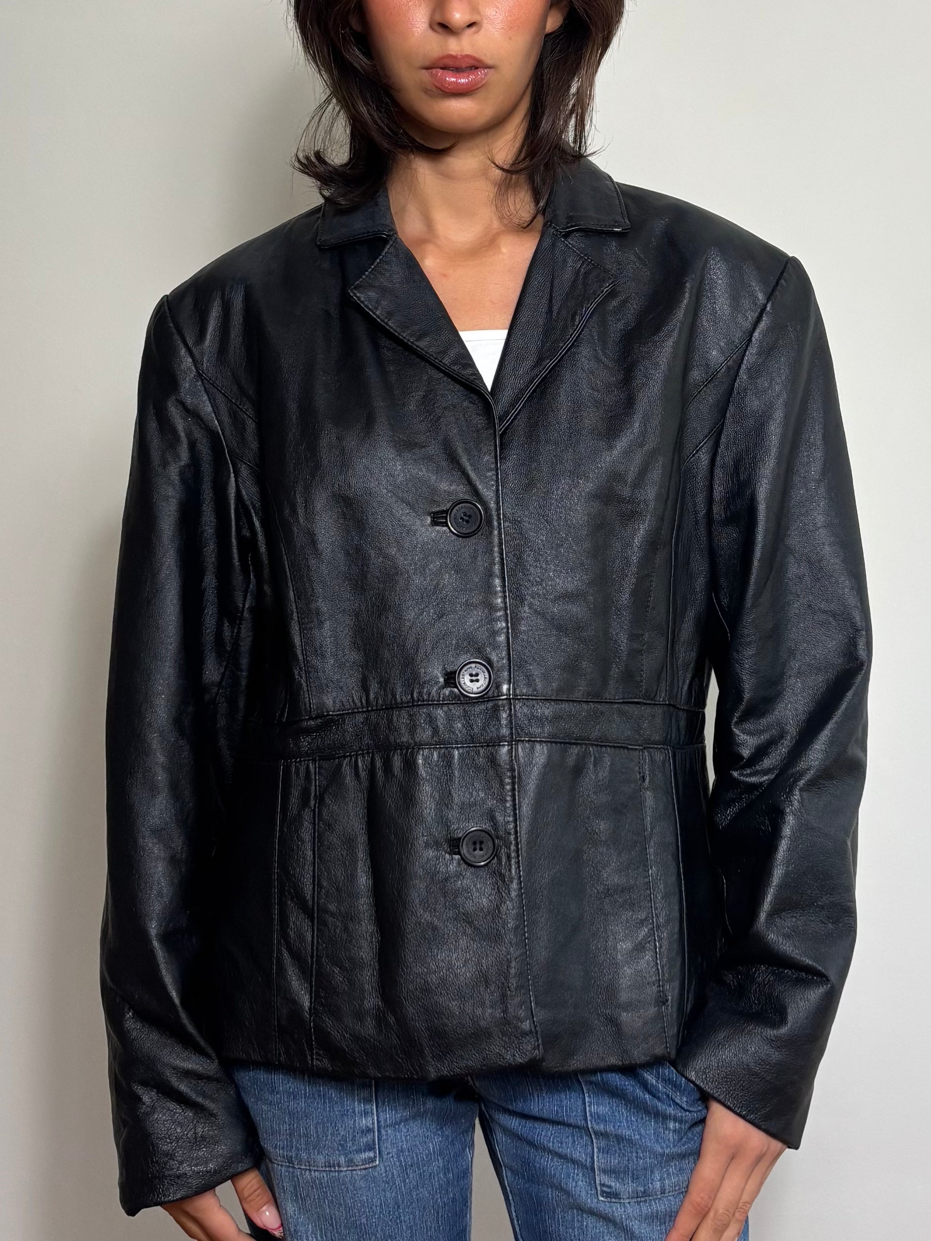 Vintage Black Leather Blazer (L)