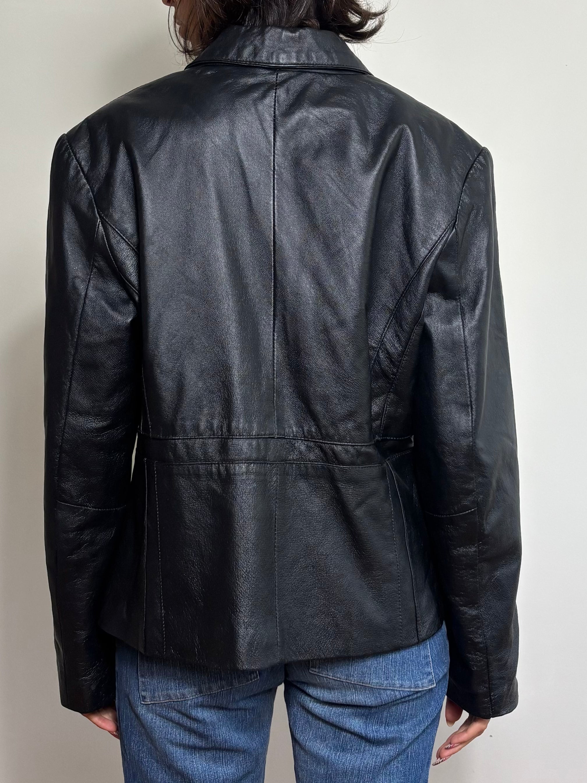 Vintage Black Leather Blazer (L)