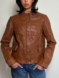 Vintage Tan Brown Leather Biker Jacket (M)