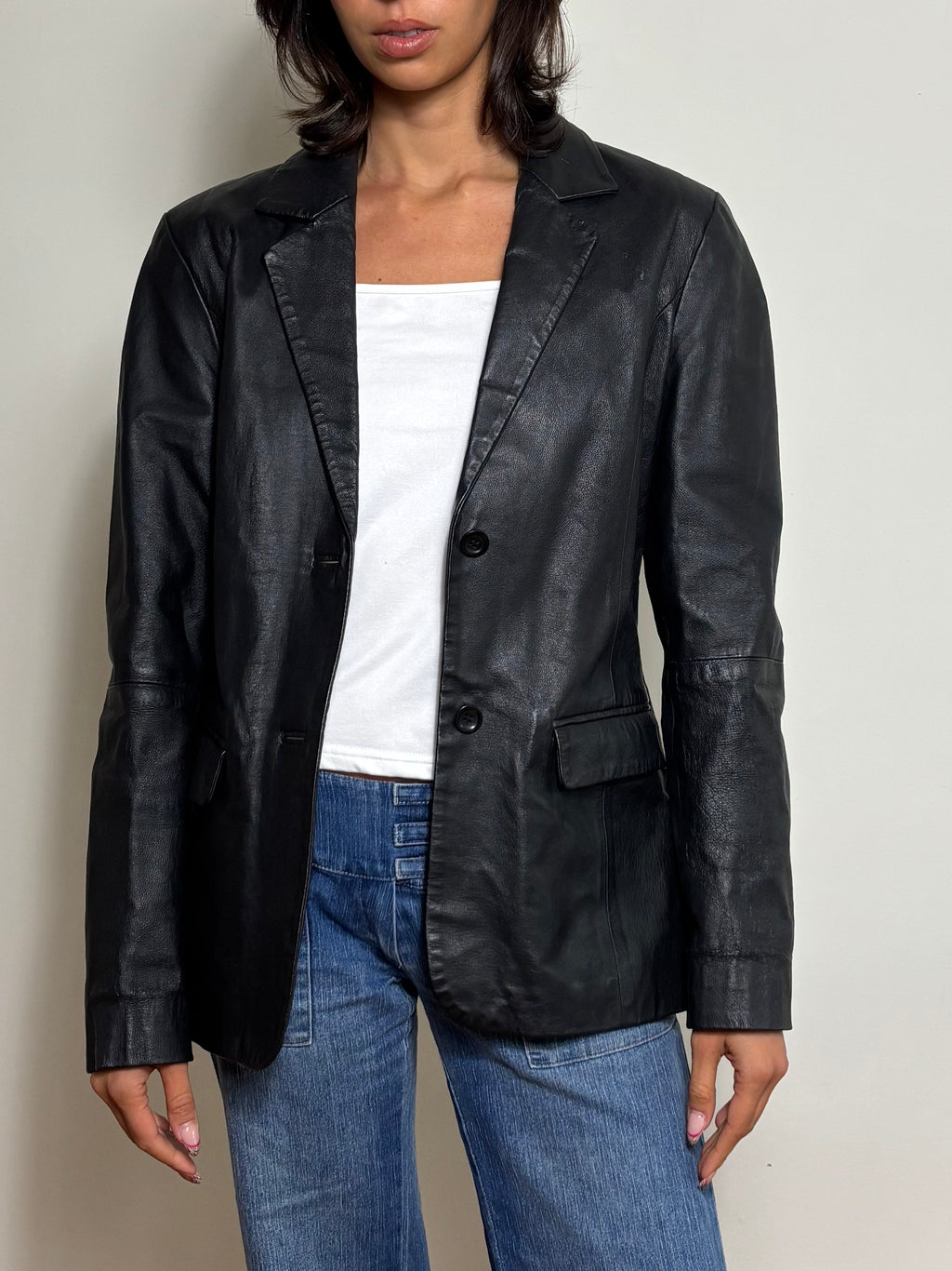 Vintage Black Leather Blazer (M)
