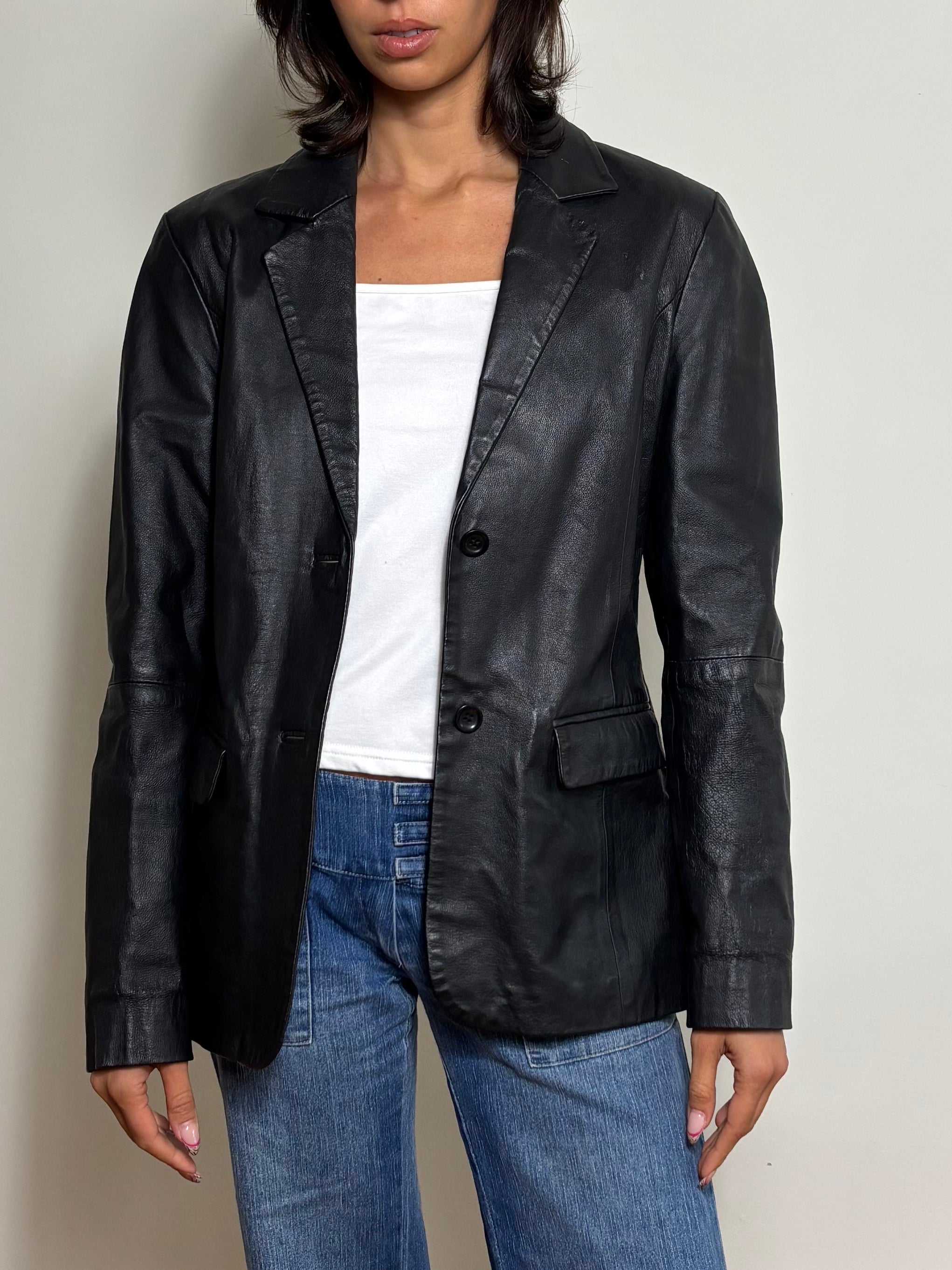 Vintage Black Leather Blazer (M)