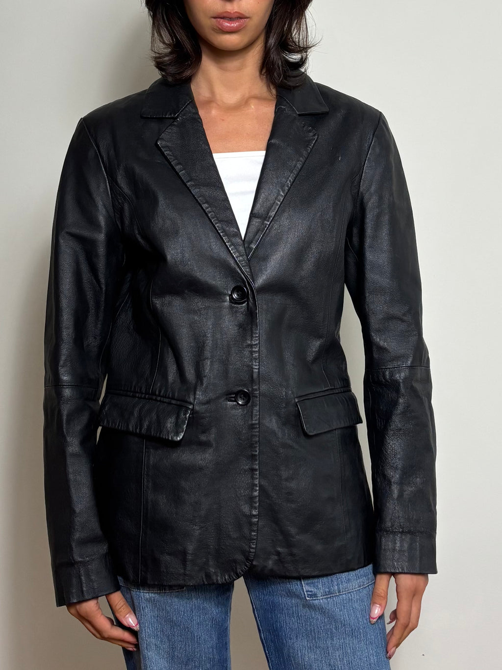 Vintage Black Leather Blazer (M)