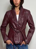 Vintage Burgundy Leather Short Trench Coat (M)