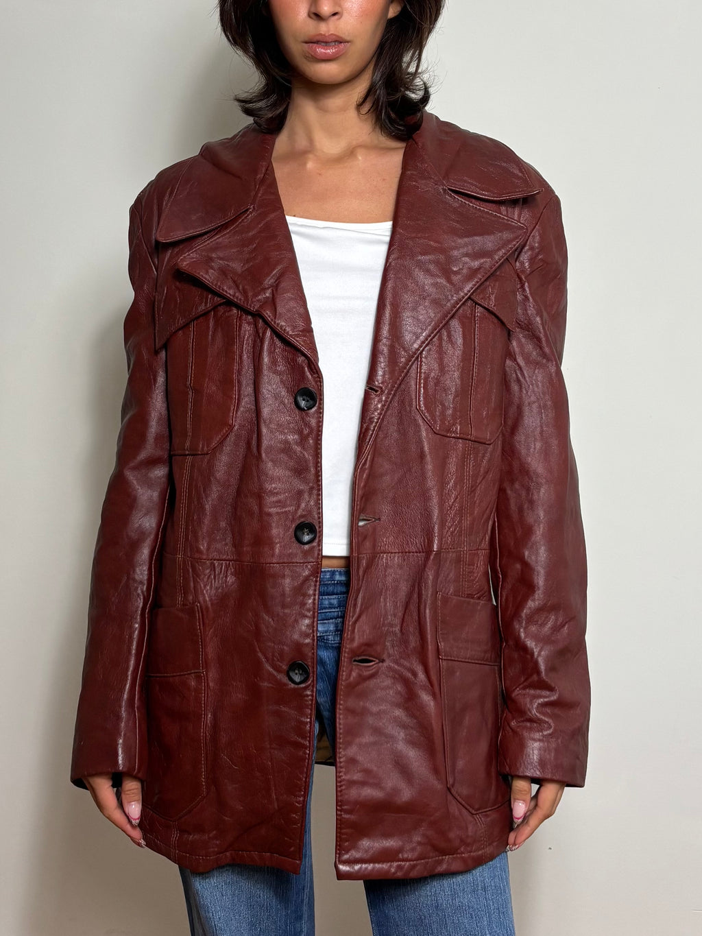 Vintage 70's Dark Brown Leather Blazer (L)