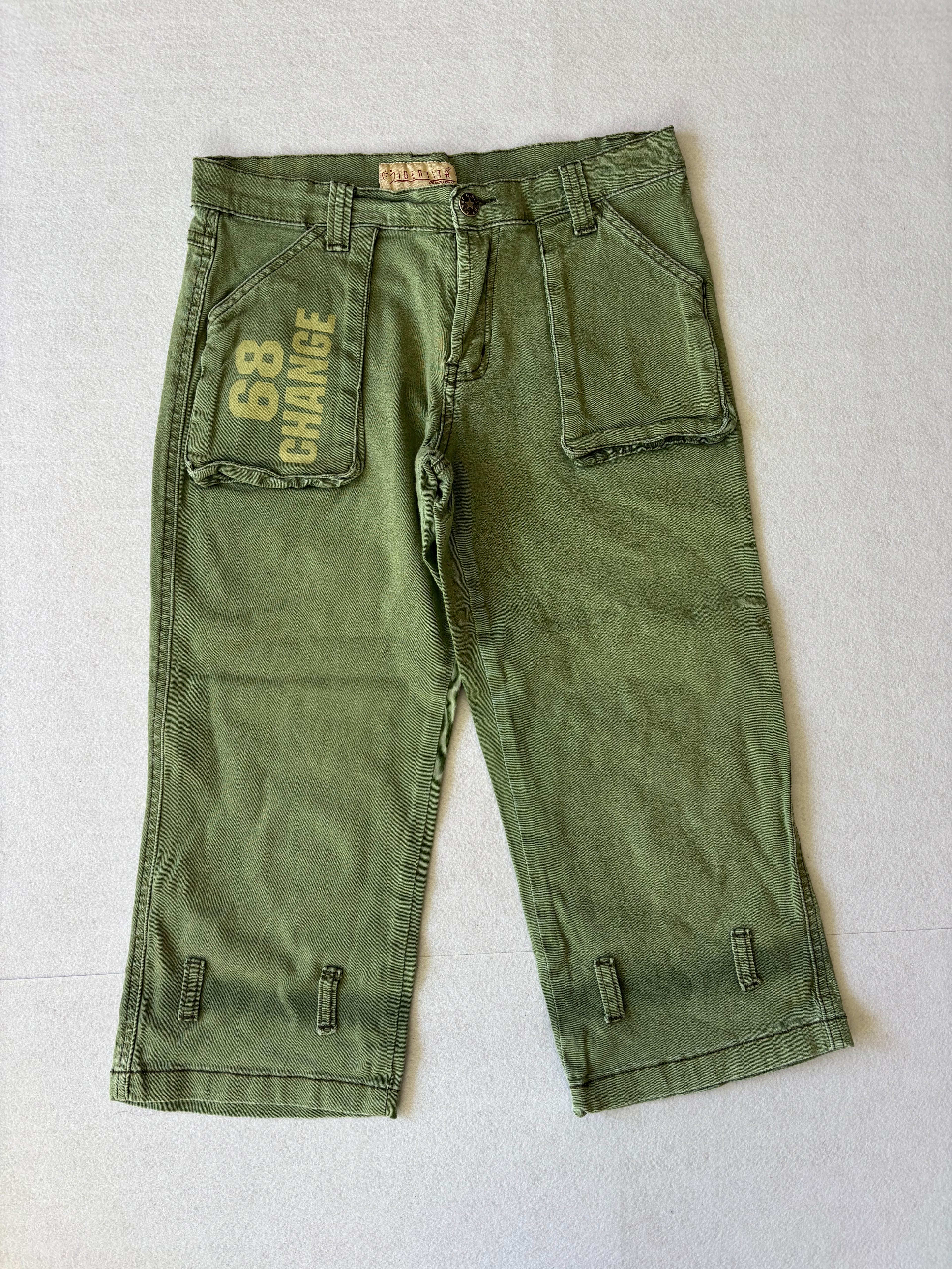 Y2K Khaki Green Cargo Capri Pants (S)
