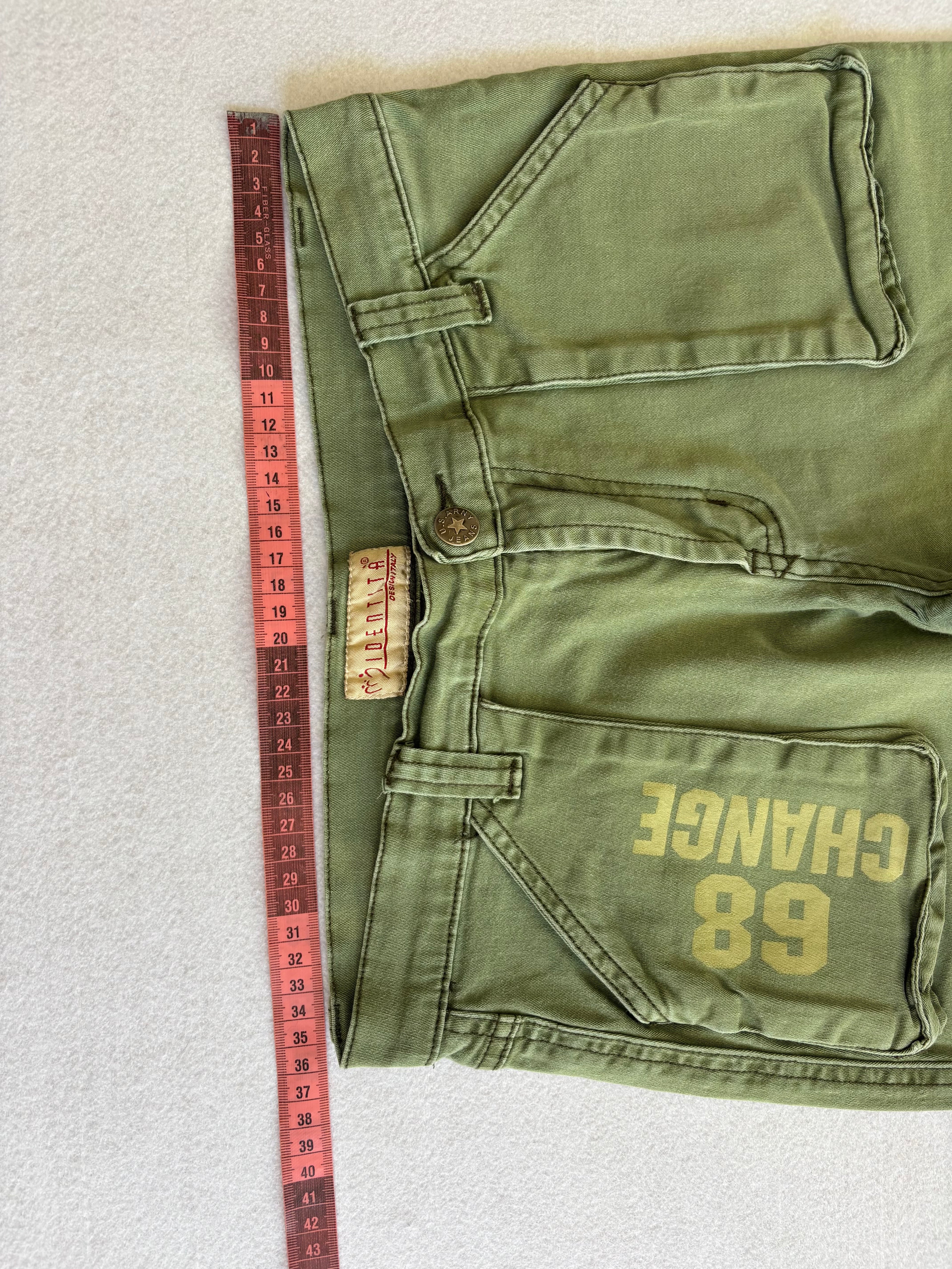 Y2K Khaki Green Cargo Capri Pants (S)