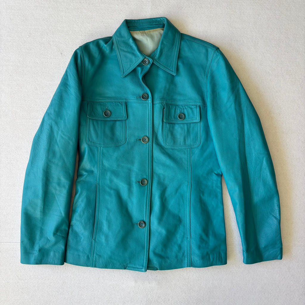 Vintage Turquoise Blue Leather Jacket (S)