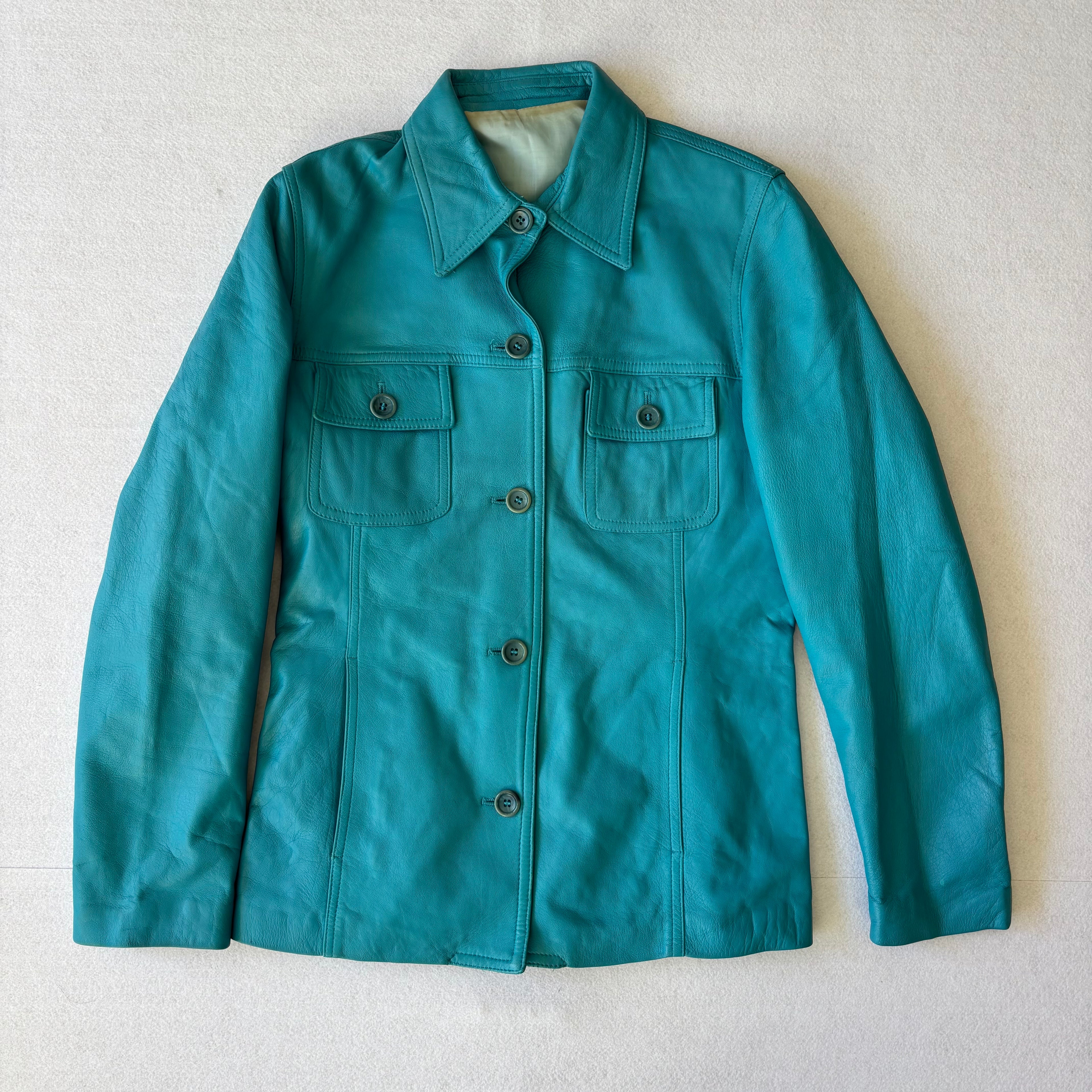 Vintage Turquoise Blue Leather Jacket (S)