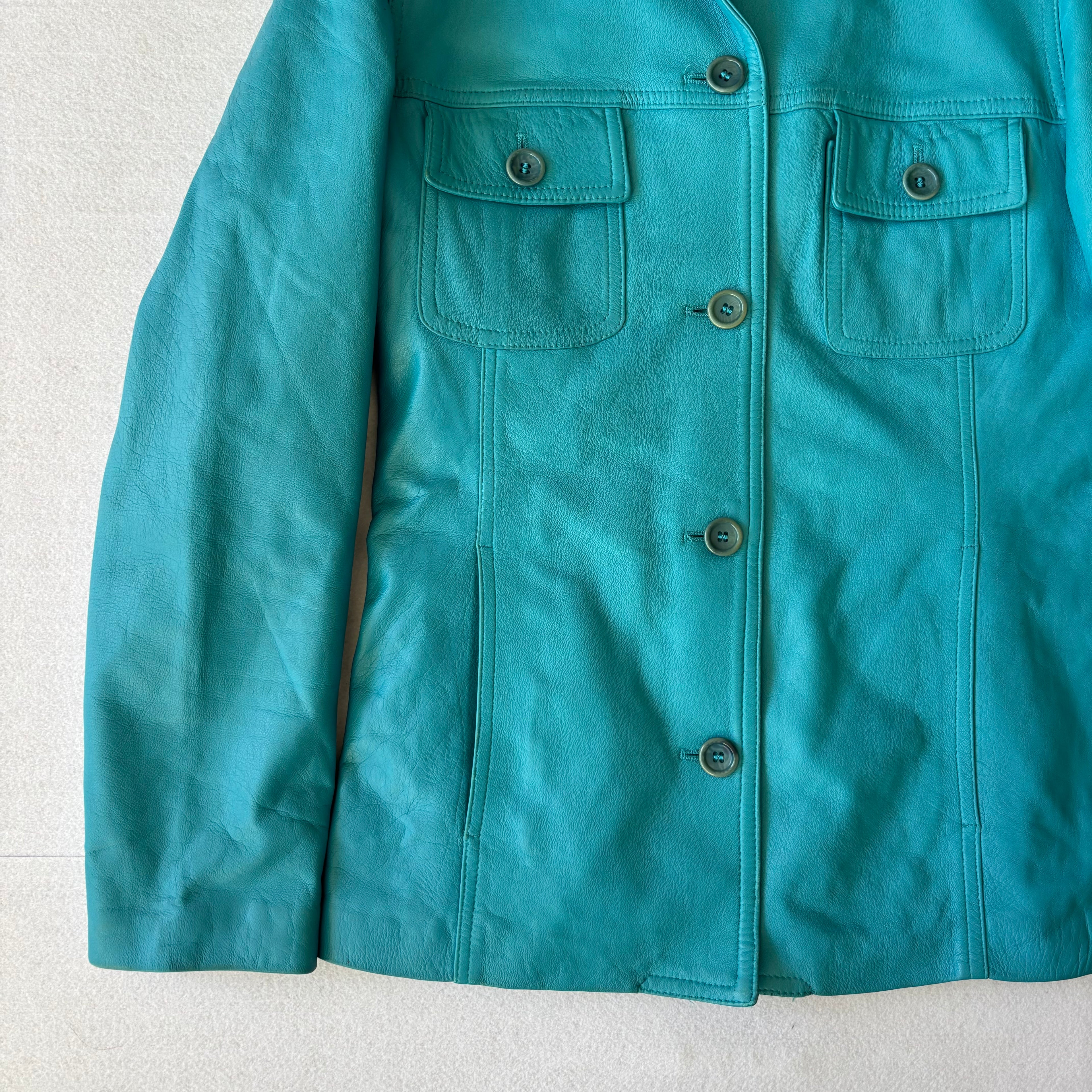 Vintage Turquoise Blue Leather Jacket (S)