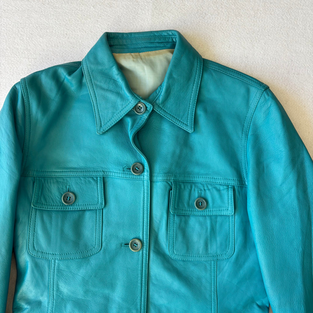 Vintage Turquoise Blue Leather Jacket (S)