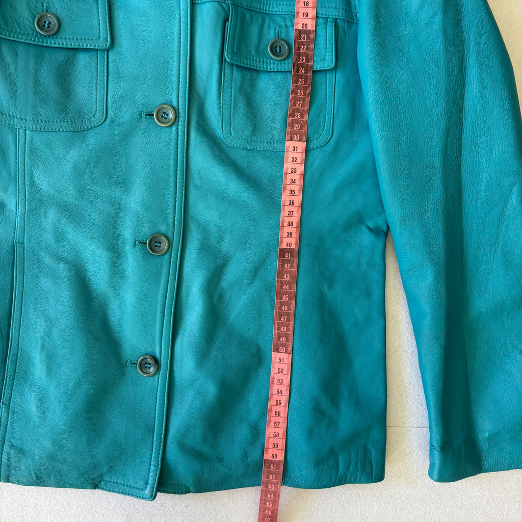 Vintage Turquoise Blue Leather Jacket (S)
