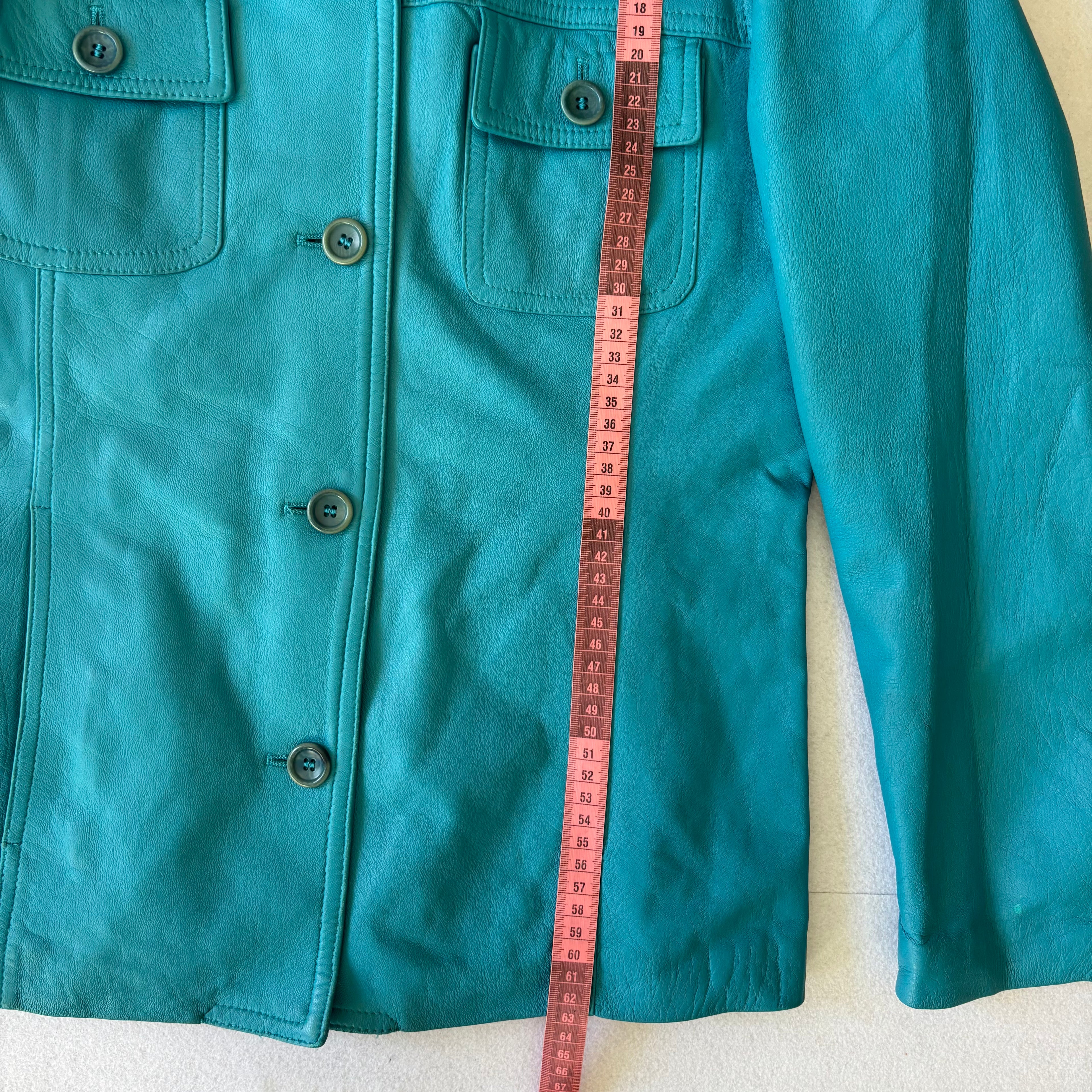 Vintage Turquoise Blue Leather Jacket (S)