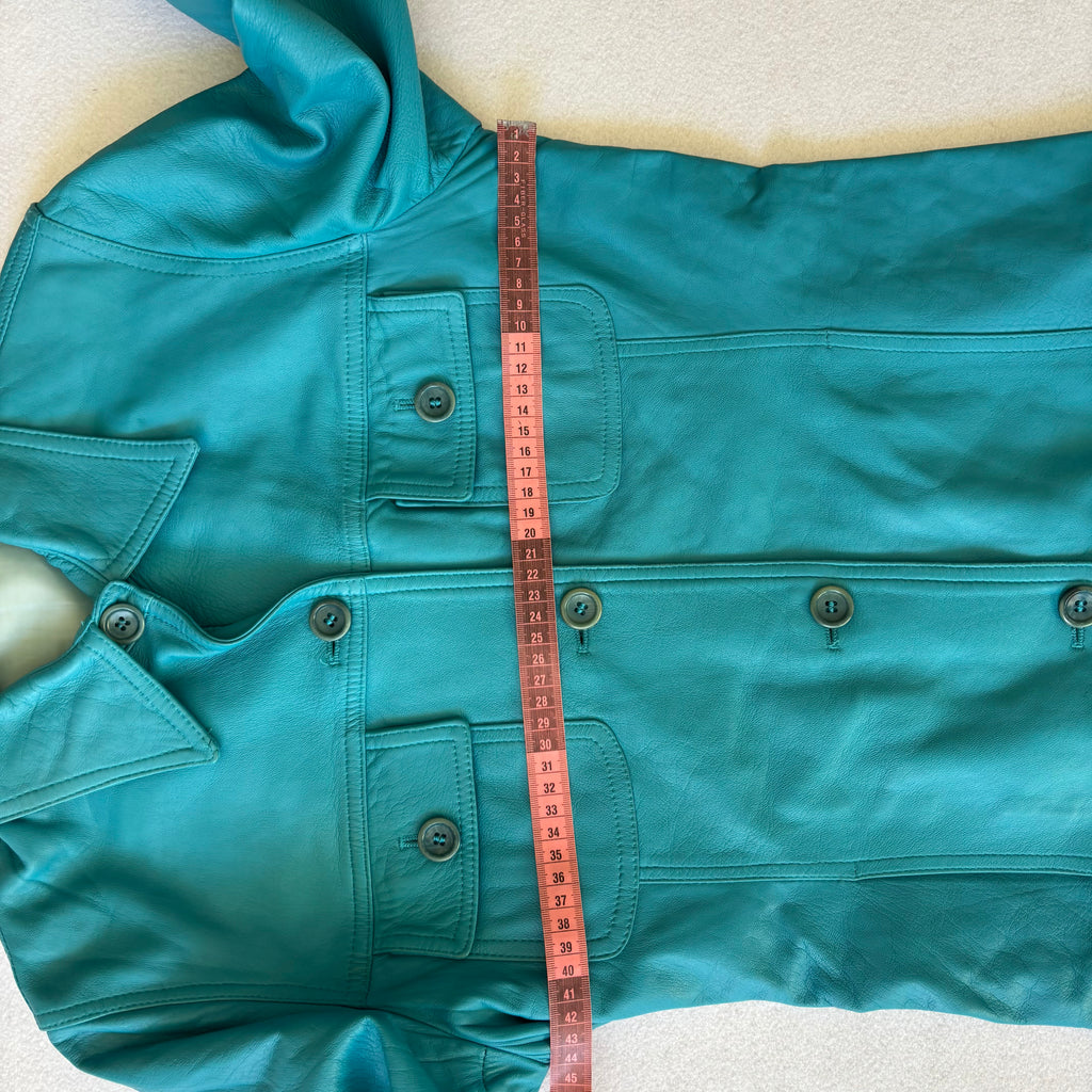 Vintage Turquoise Blue Leather Jacket (S)