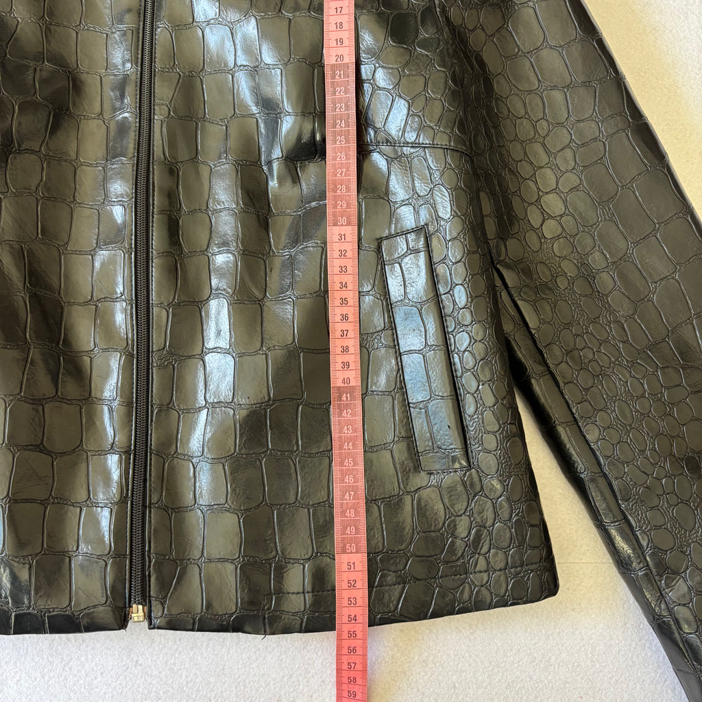Vintage Black Croc Embossed Faux Leather Jacket (M)