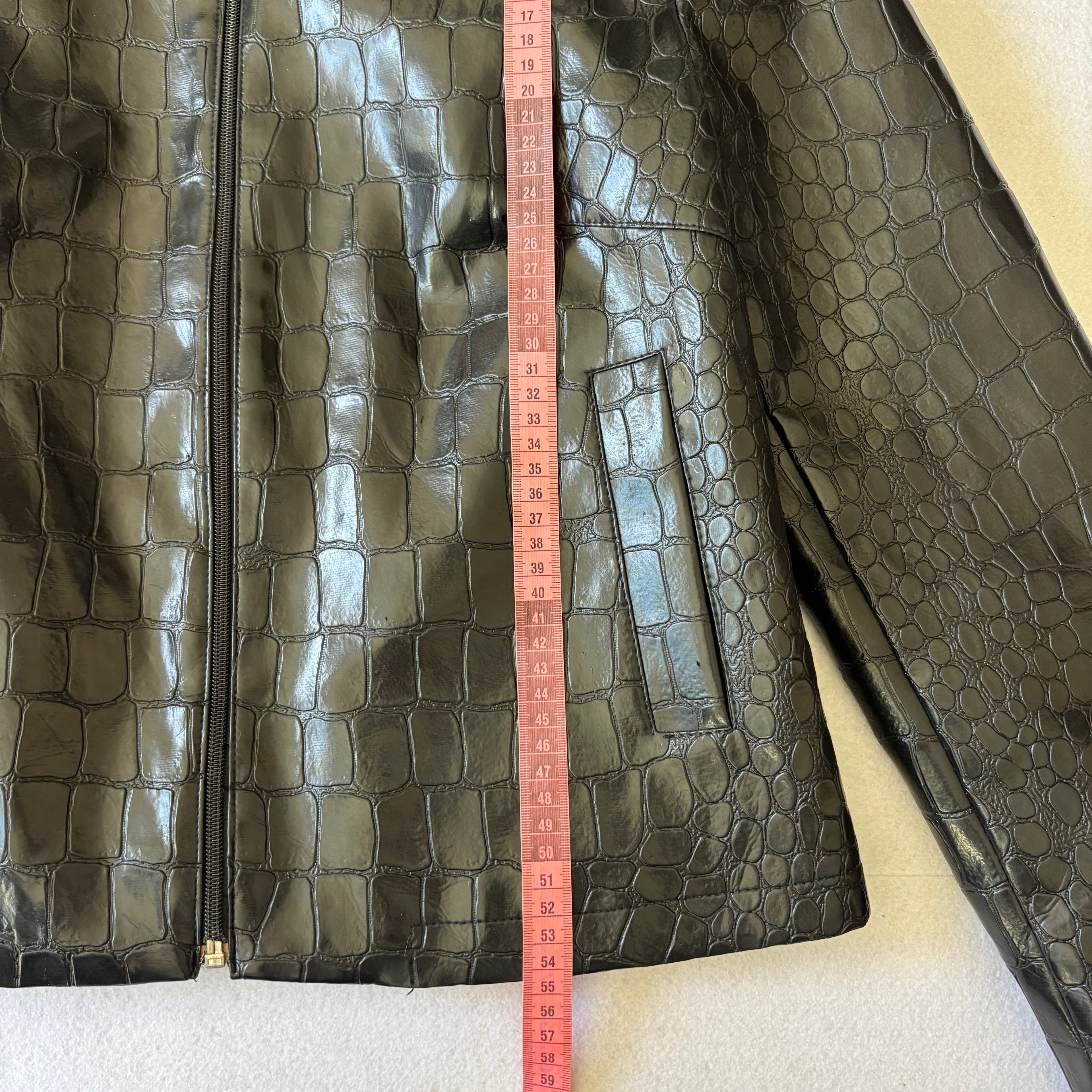 Vintage Black Croc Embossed Faux Leather Jacket (M)