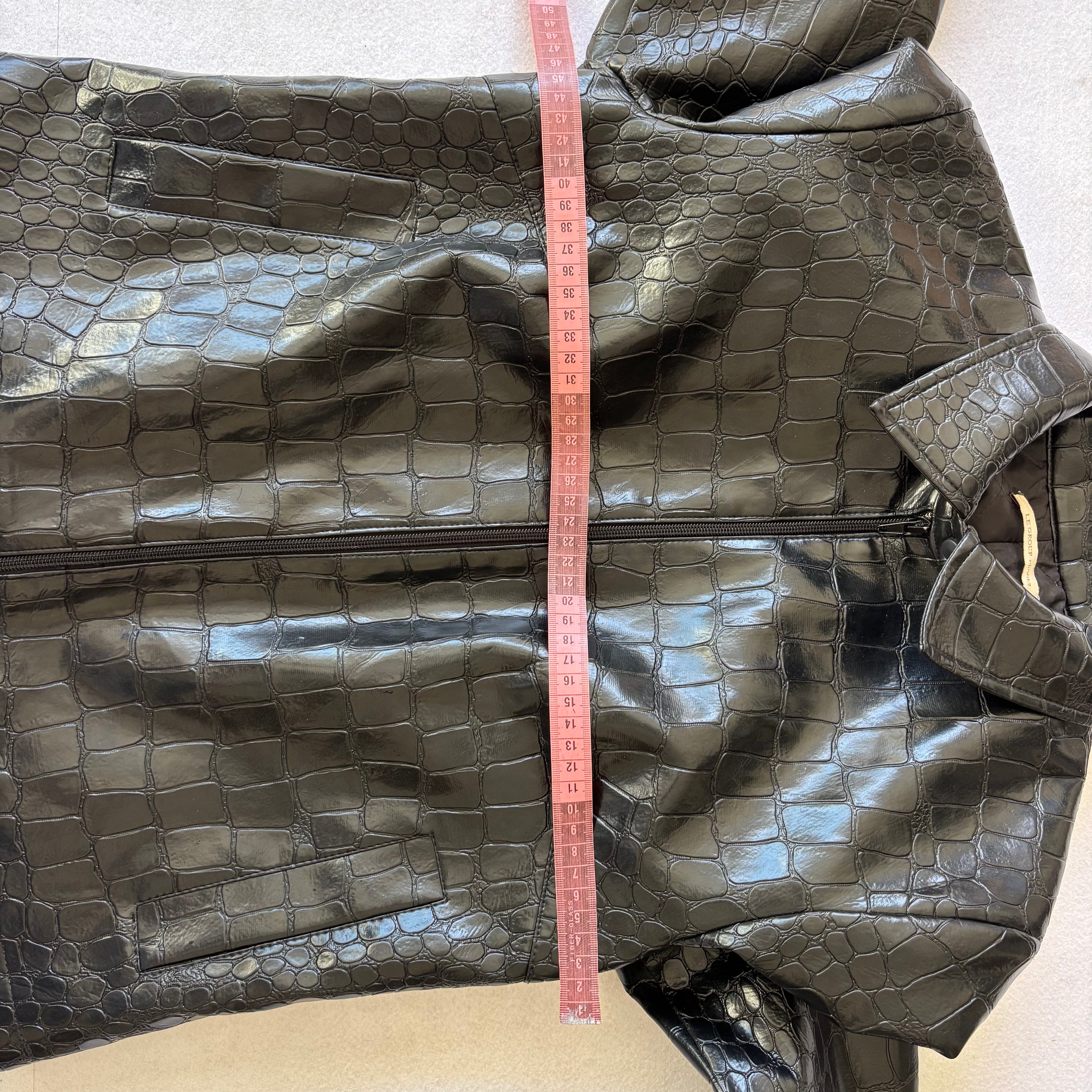 Vintage Black Croc Embossed Faux Leather Jacket (M)