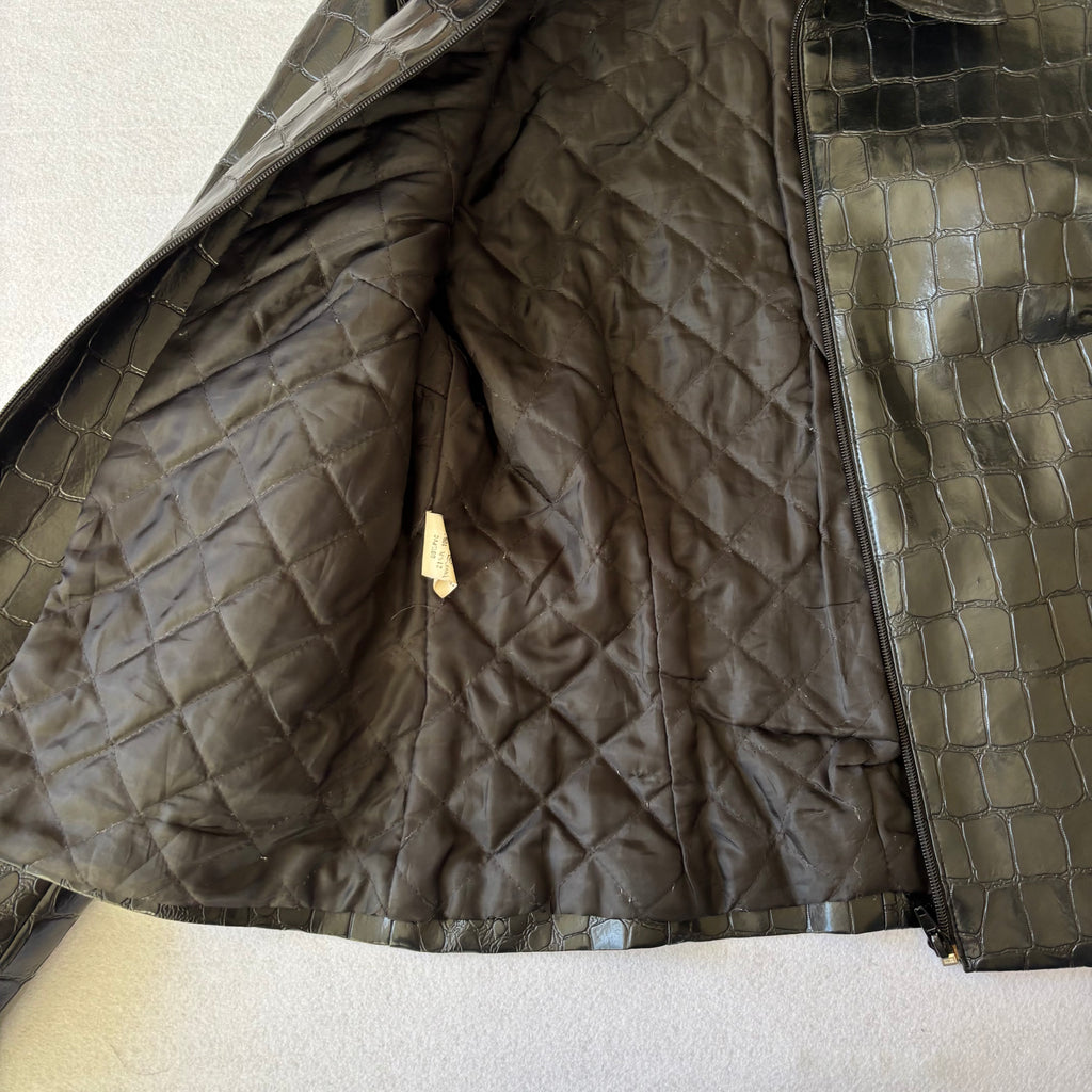 Vintage Black Croc Embossed Faux Leather Jacket (M)