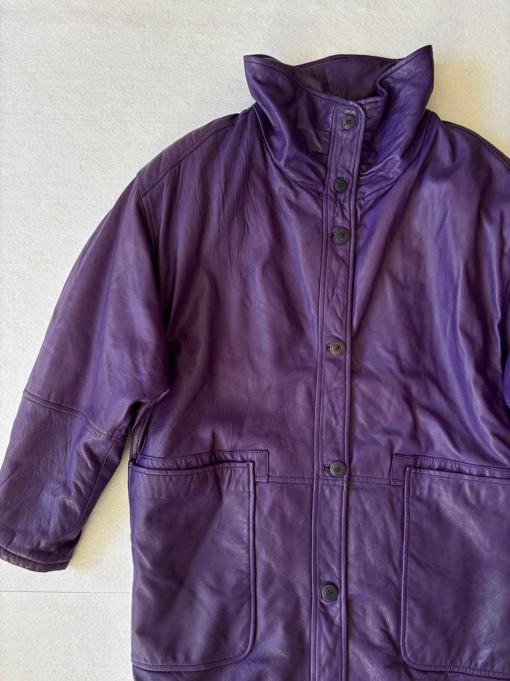 Vintage 80's Purple Leather Oversized Trench Coat (XL)