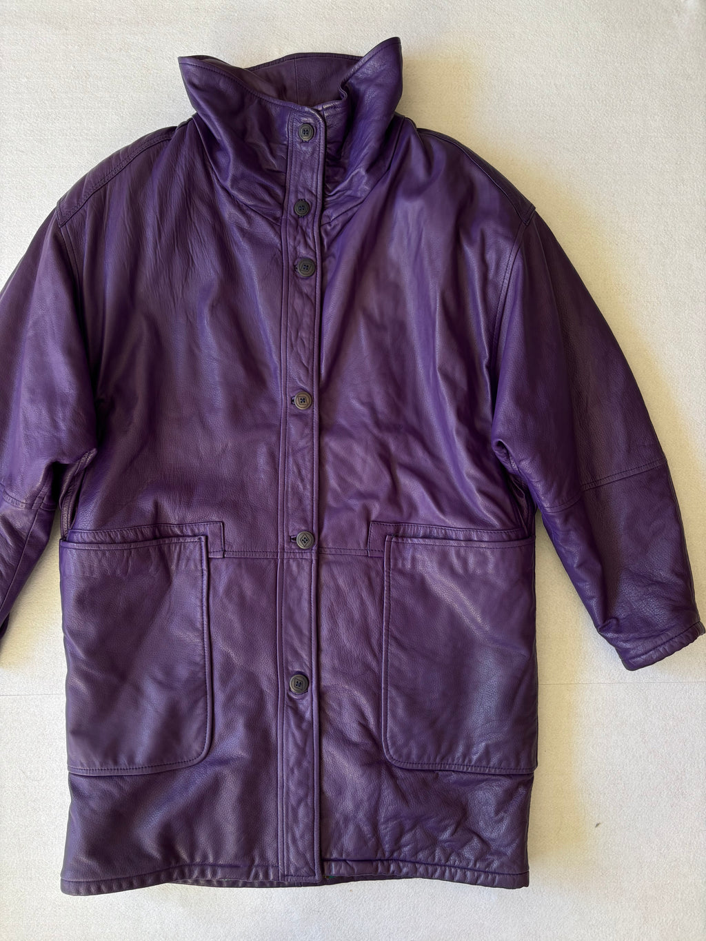 Vintage 80's Purple Leather Oversized Trench Coat (XL)