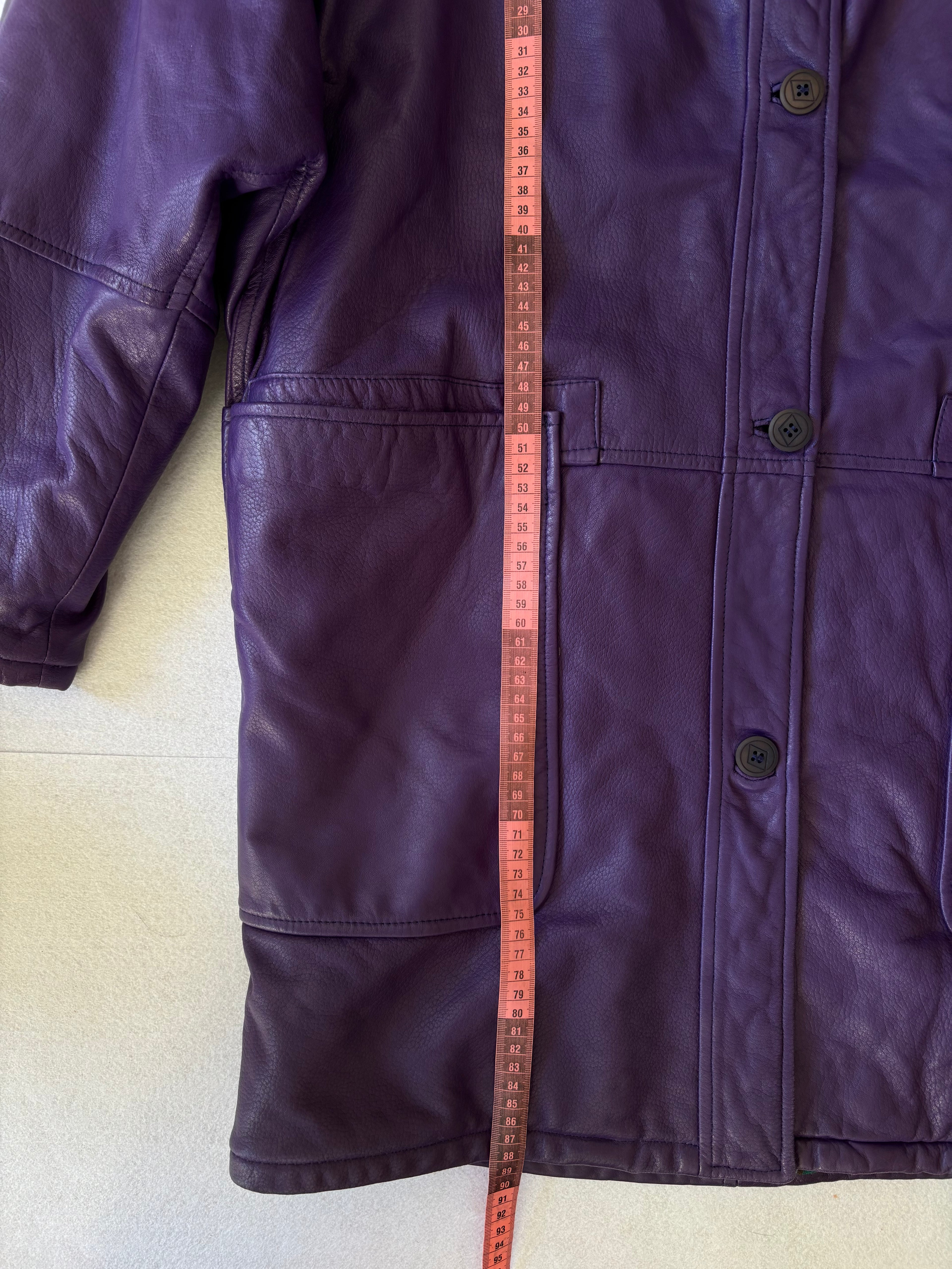 Vintage 80's Purple Leather Oversized Trench Coat (XL)