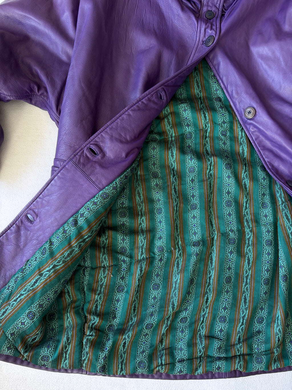 Vintage 80's Purple Leather Oversized Trench Coat (XL)