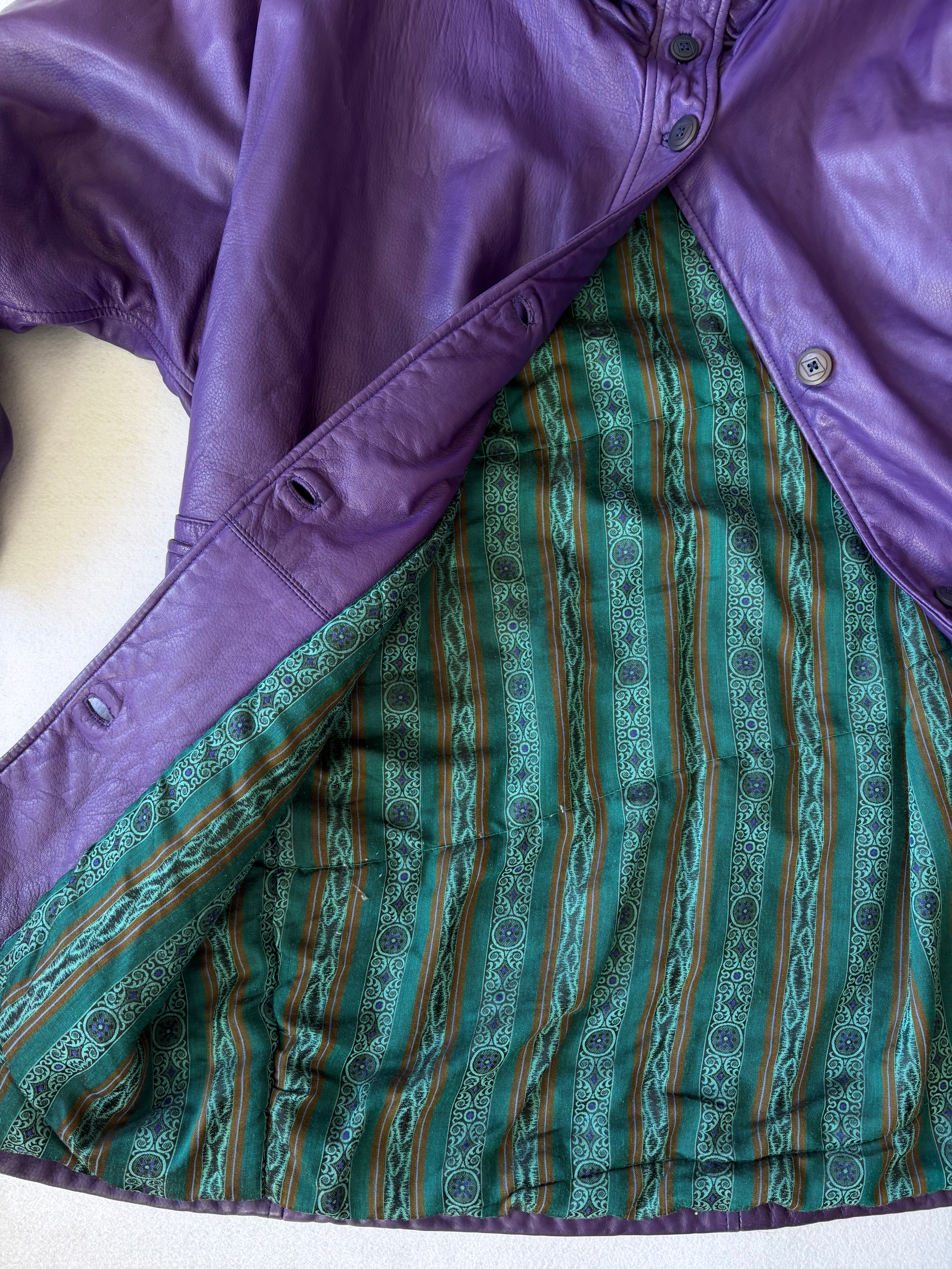 Vintage 80's Purple Leather Oversized Trench Coat (XL)