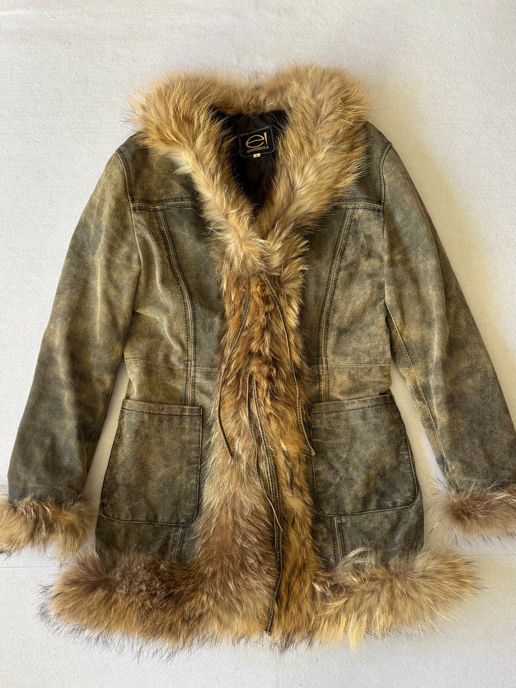 Vintage Distressed Leather Faux Fur Penny Lane Coat (S)
