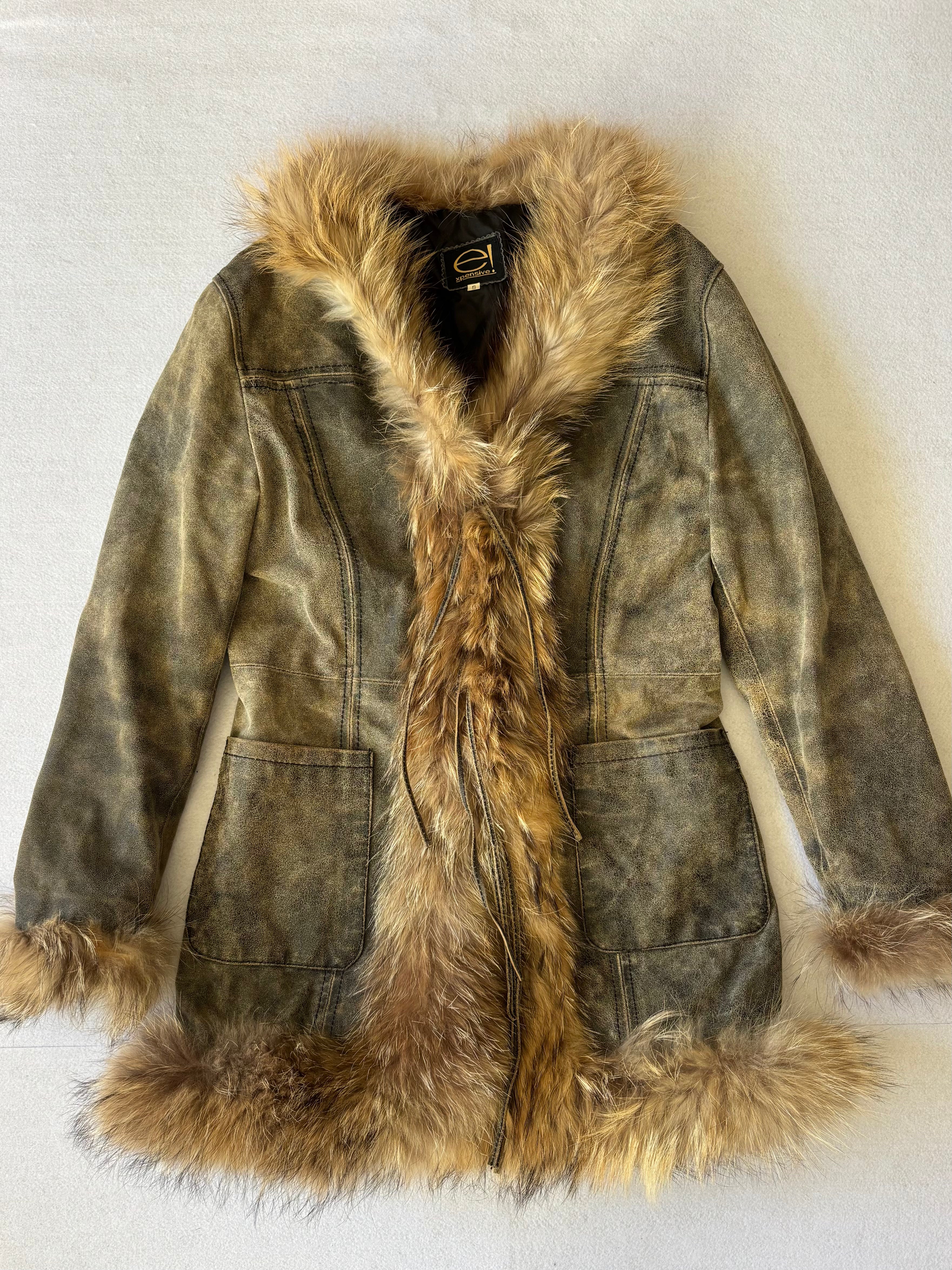 Vintage Distressed Leather Faux Fur Penny Lane Coat (S)